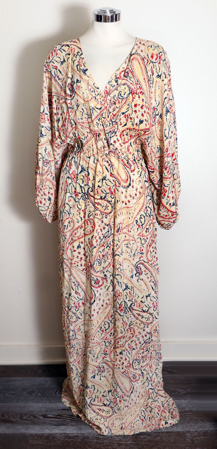 30’s 40’s Long Dress Dolman Sleeves Evening Gown Paisley Vintage antique