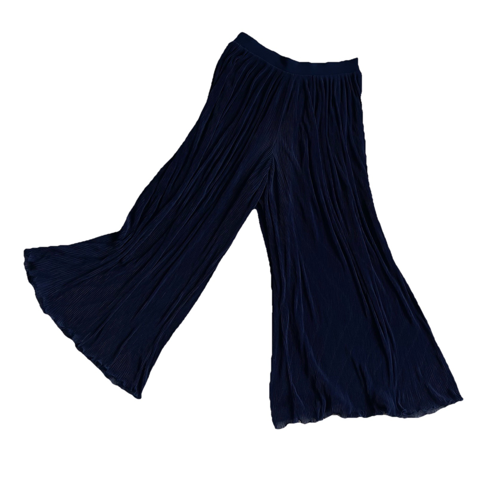 VTG Gideon Oberson Navy Sheer Pleated Wide Leg Pants Made in Israel Resort Wear