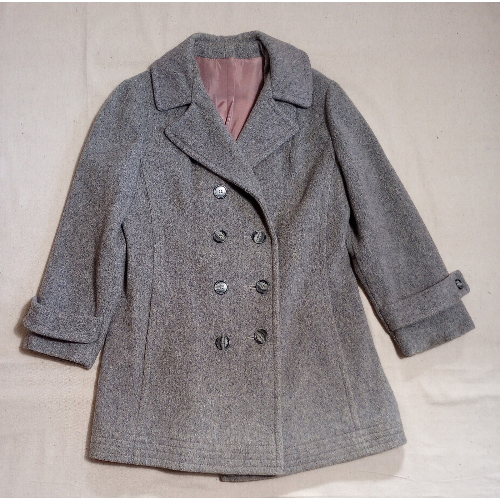 Vintage Top Flight Fashions Gray Wool Double Breasted Pea Coat Made in USA M