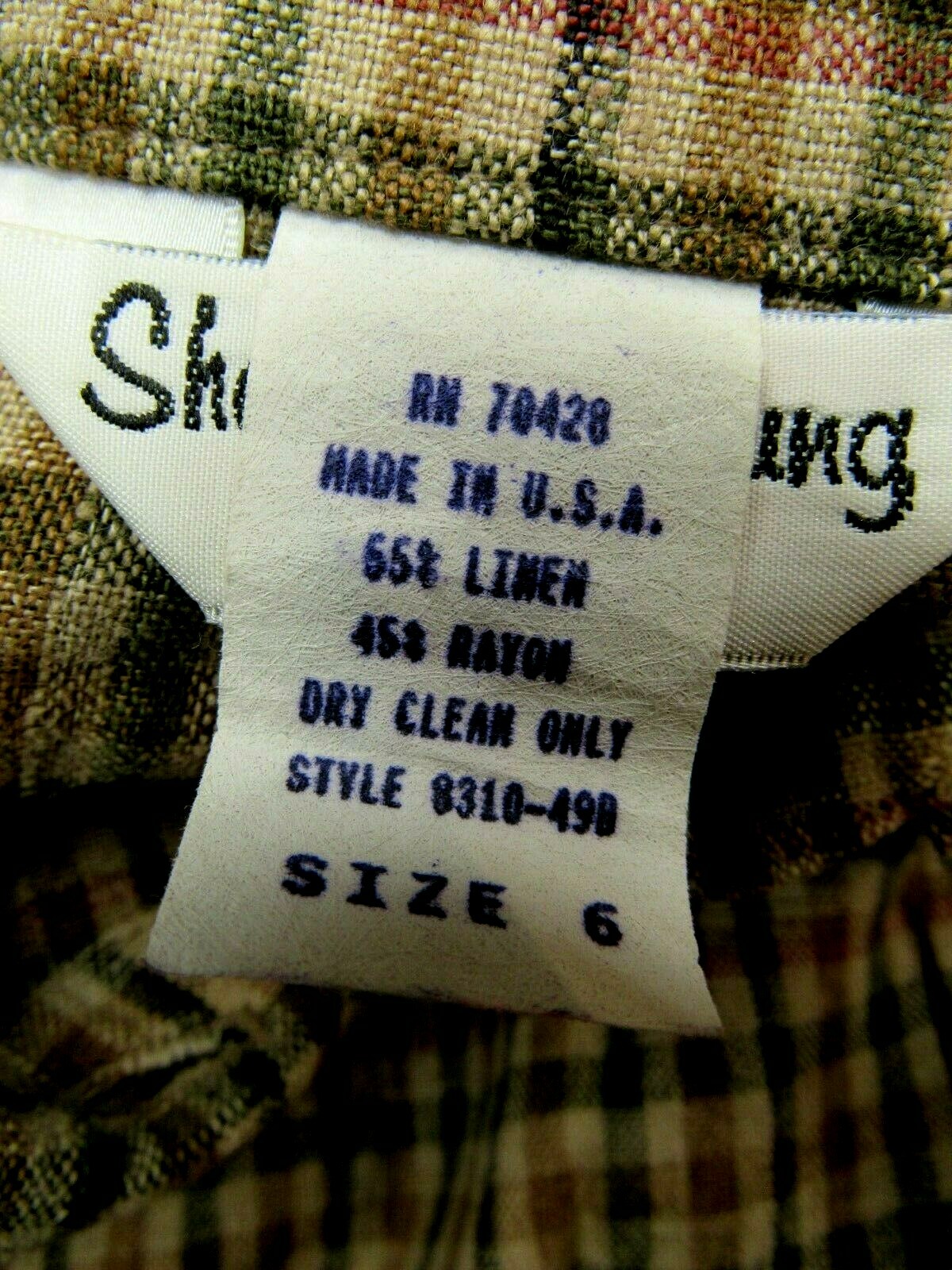 VTG SHARON YOUNG Linen Blend Top Check Red Black Gray Taupe Gold Brown 6 M EUC