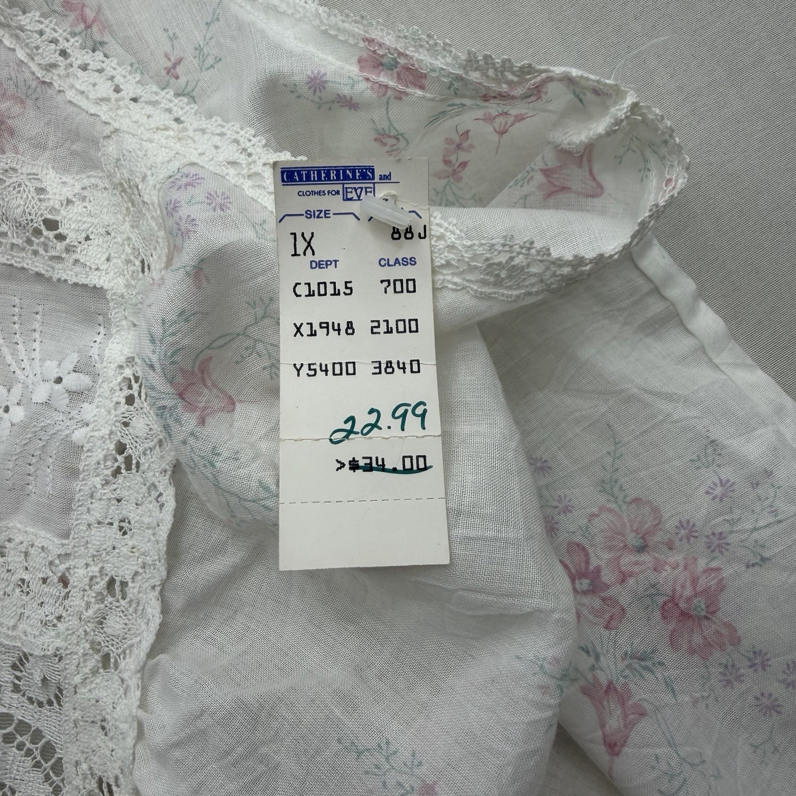 Willow Creek Vintage Floral Lace Sleeveless Nightgown Size 1X Plus White Pink XL