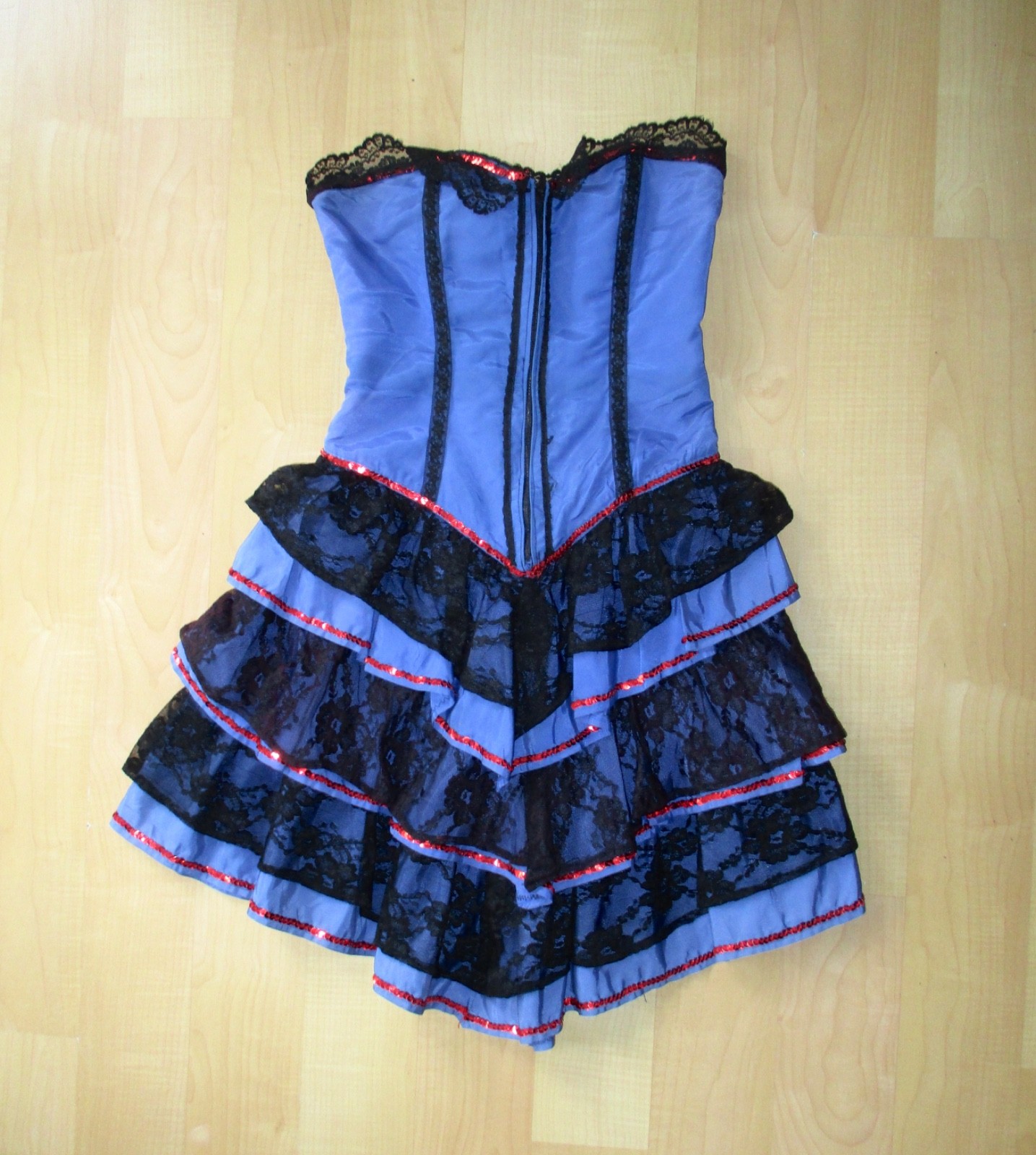 Vtg theater dance costume dress can-can tiered layered lace sequins burlesque XS