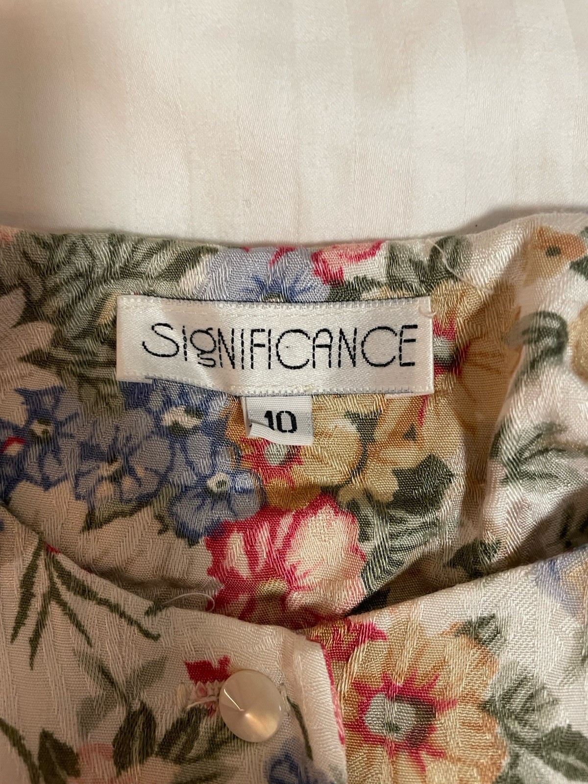 Vtg Significance 90s Cream Floral Cottagecore 10 Midi Dress Buttons & Pockets