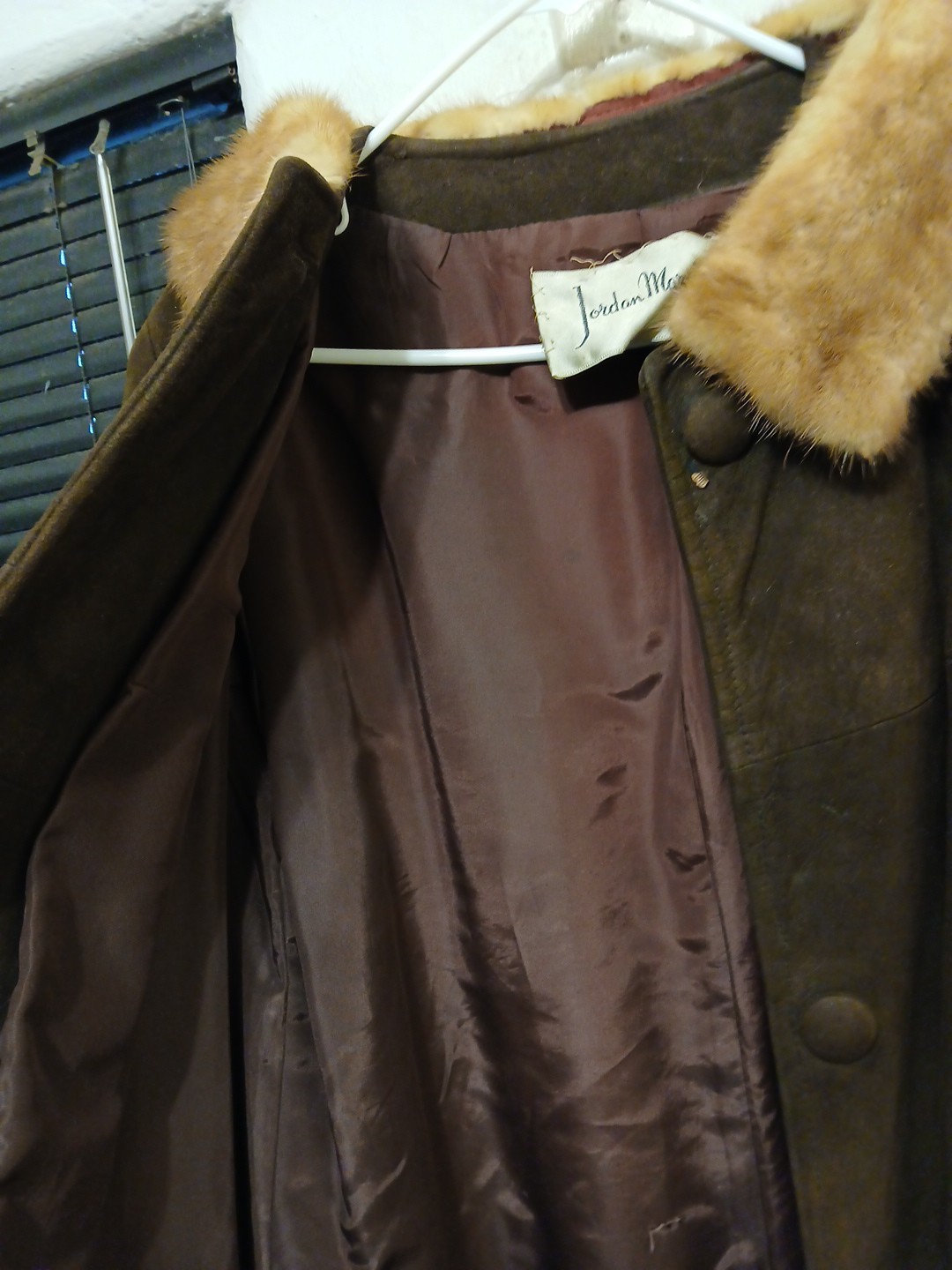 True Vintage Jordan Marsh Suede Leather Coat & Fur Collar Button Up Jacket Sz 16
