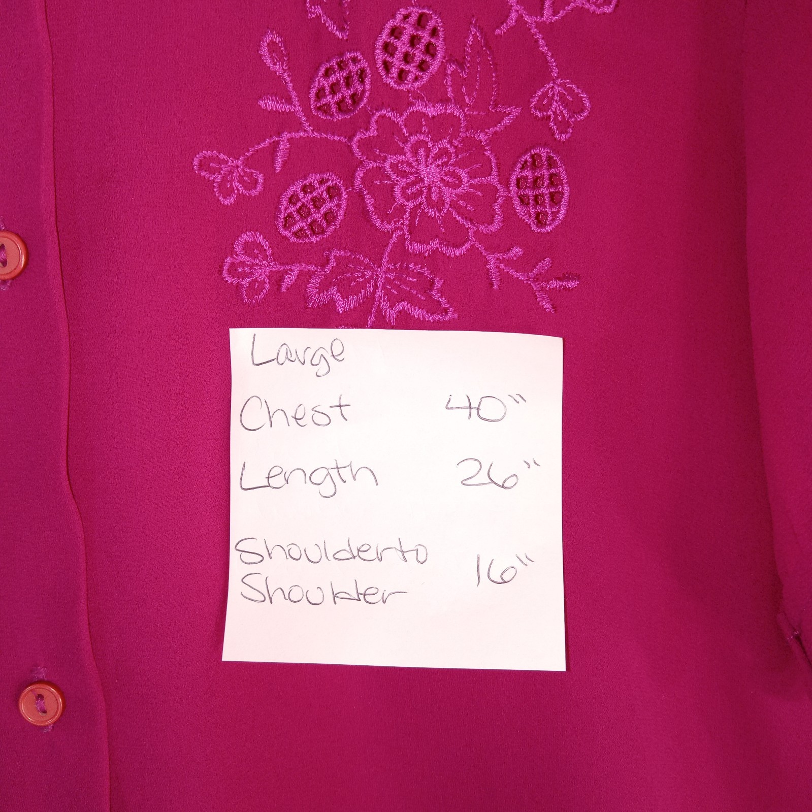 Vintage Puccini Blouse Chiffon Floral Eyelet Design Button Up Pink Womens Large