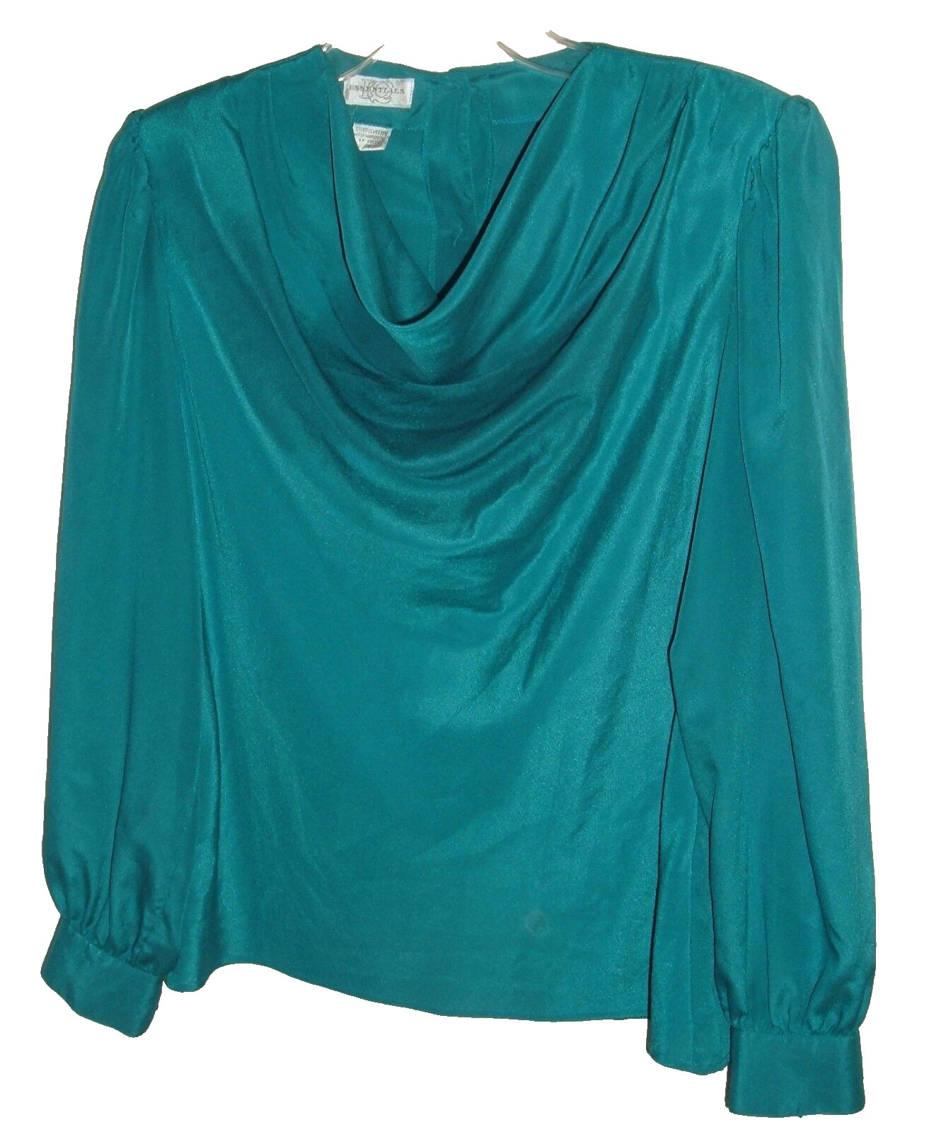 Vintage Top IQ Essentials Teal Blouse 14 drape Neckline Career classiccore retro