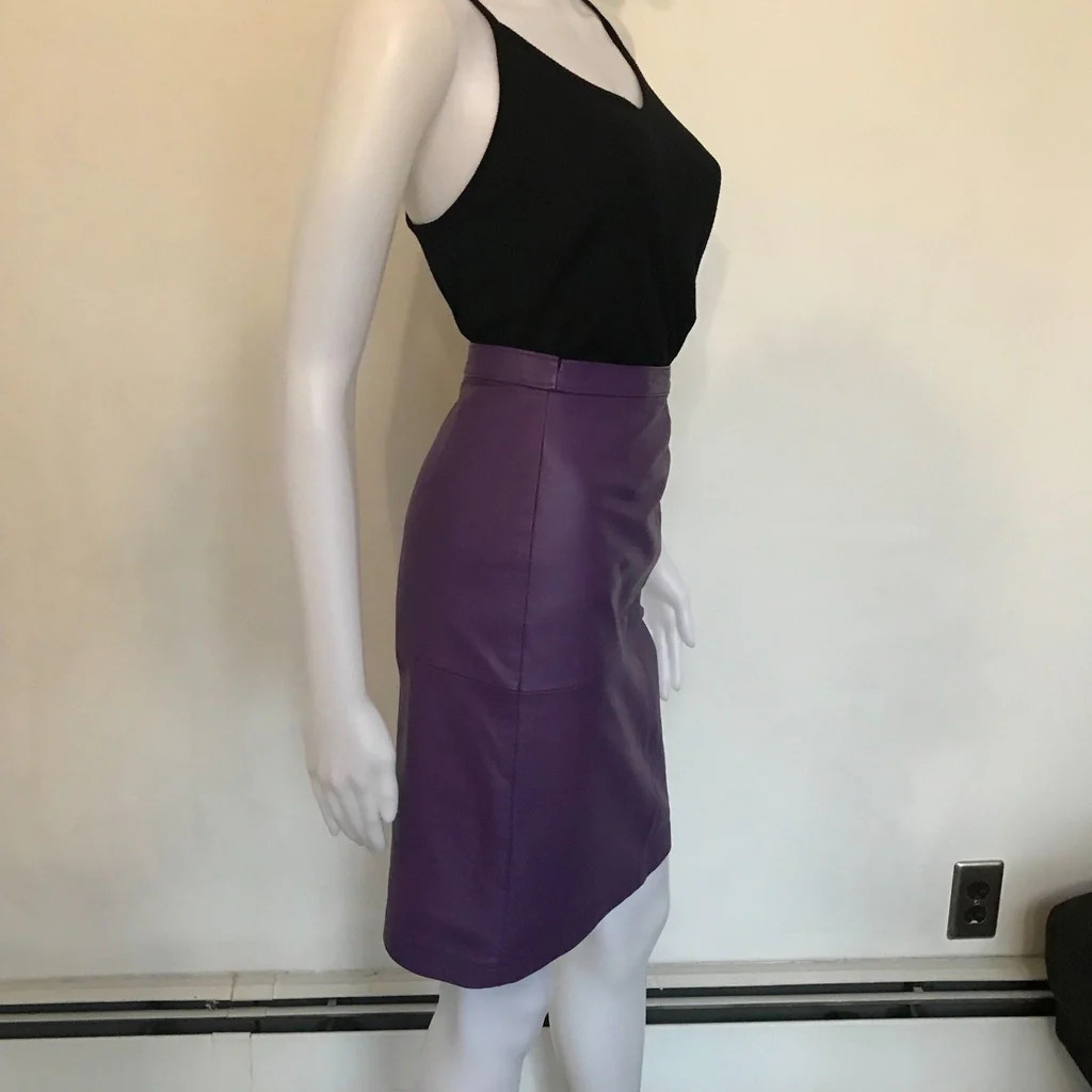 Vintage 80s Purple Leather Pencil Skirt Women’s XS Rocker