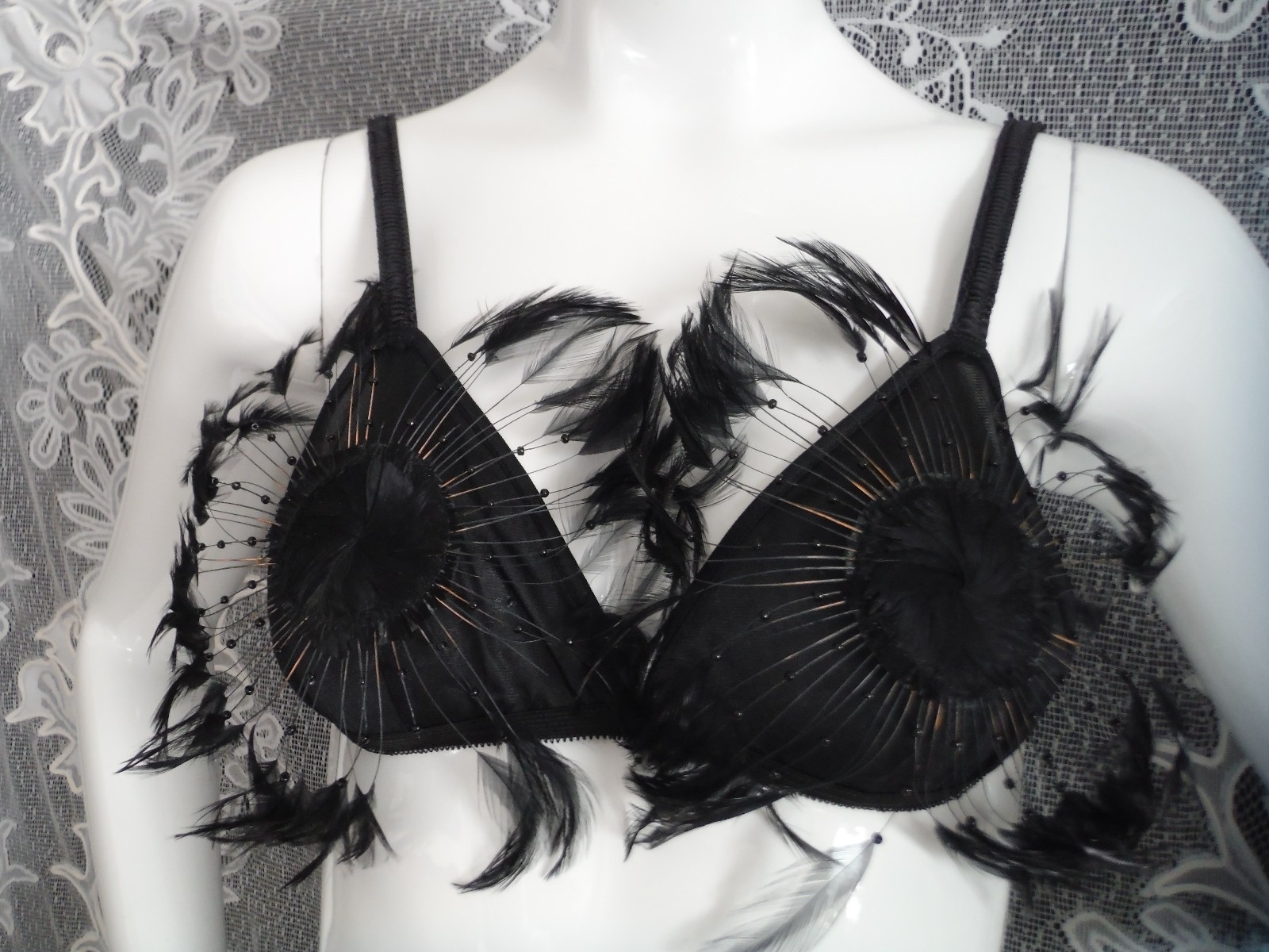 DARLING BODY FASHIONS Super Rare/Amazing VTG 70s Lingerie/Costume Set Feathers S