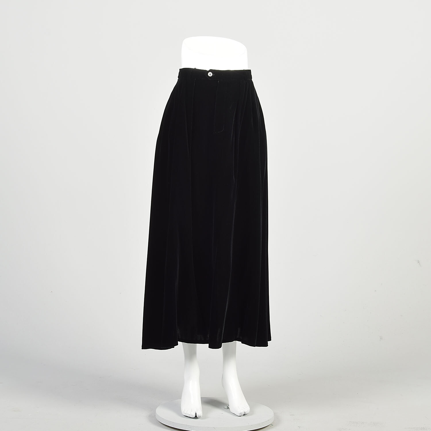 Small 2000s Ralph Lauren Black Velvet Midi Skirt Silk Rayon Formal Evening