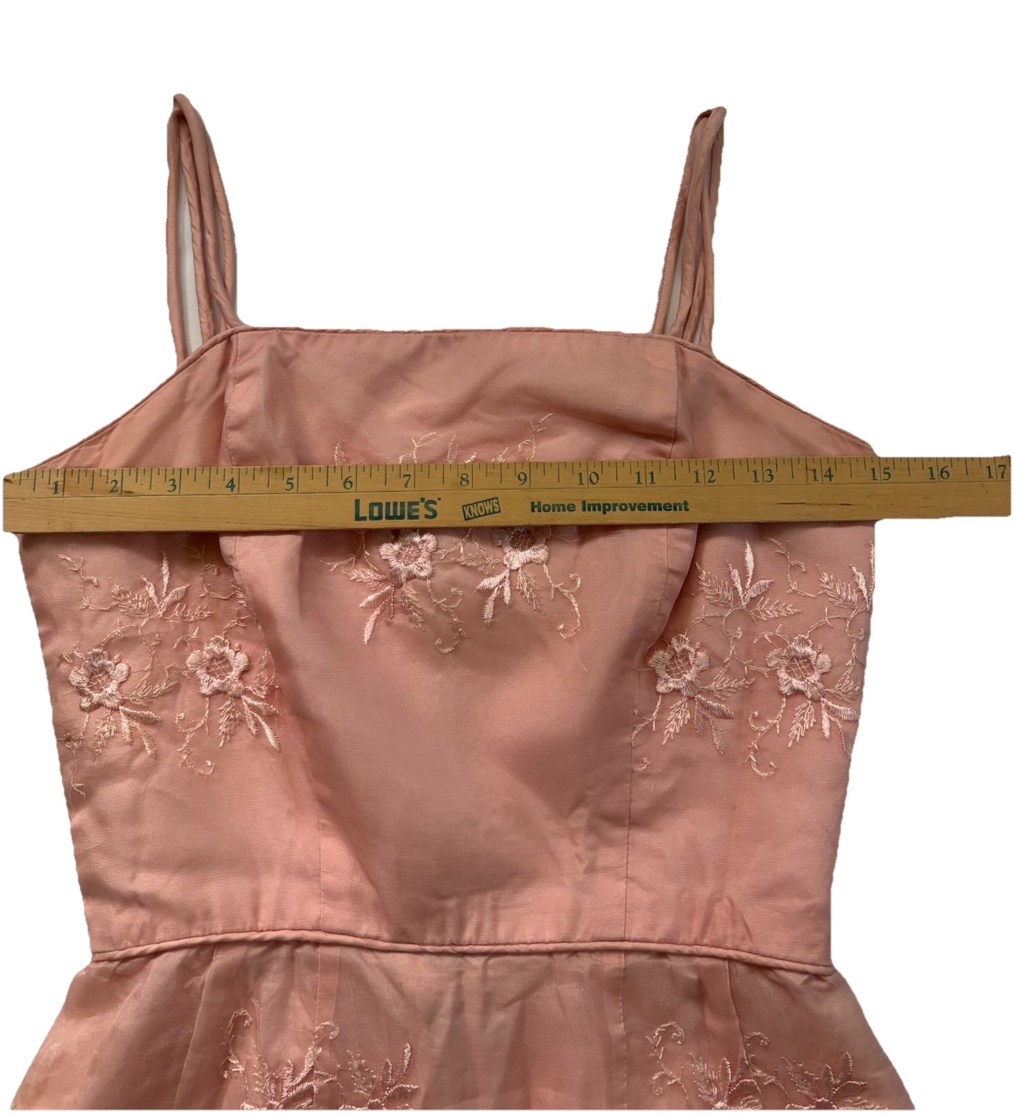 Vintage Pink Embroidered Organza Wiggle Dress Pin-Up Tiki Rockabilly XS Flawed