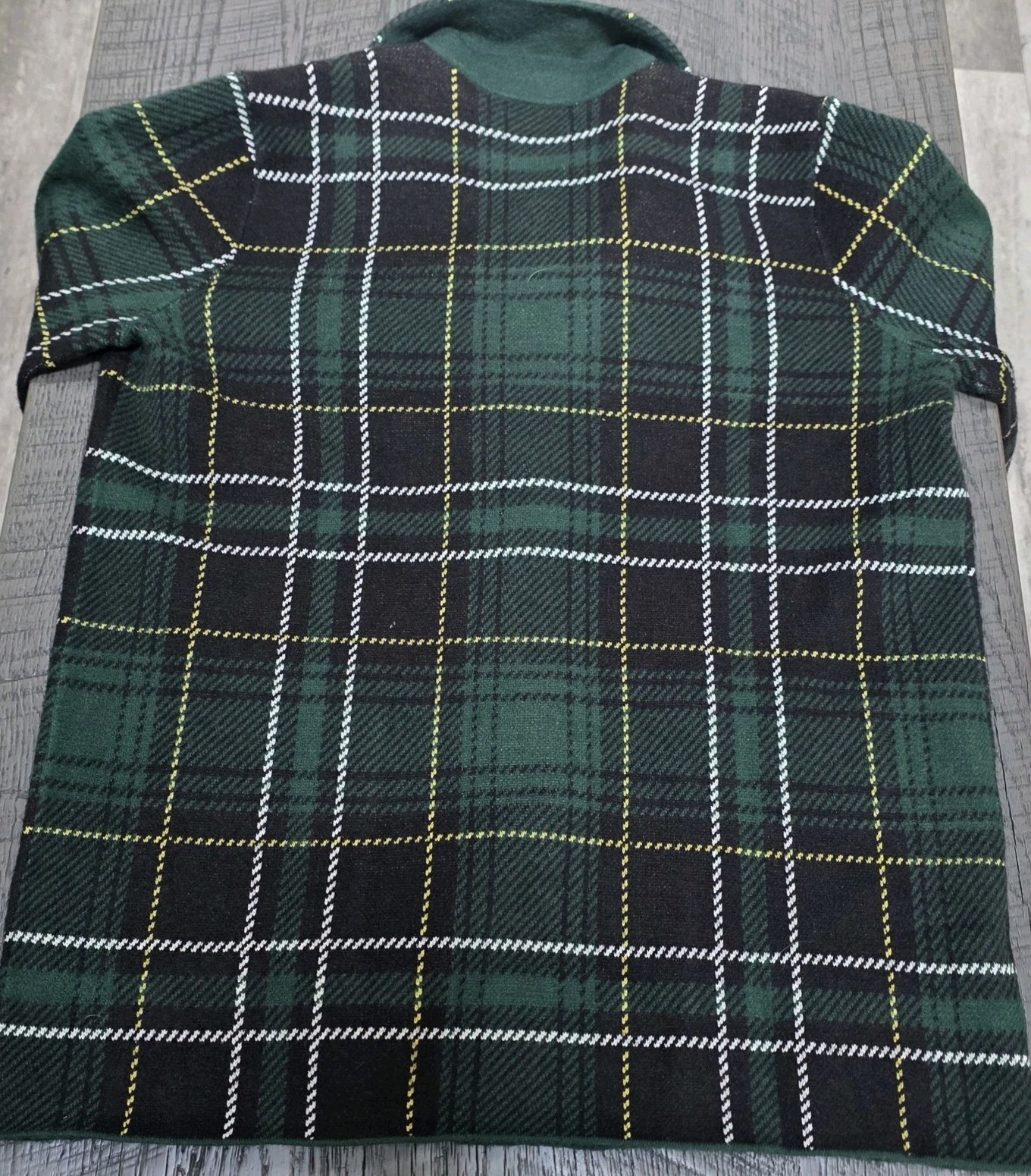 Ann Taylor Green and Black Knitted Blazer Medium Tartan Plaid (Size:Med)