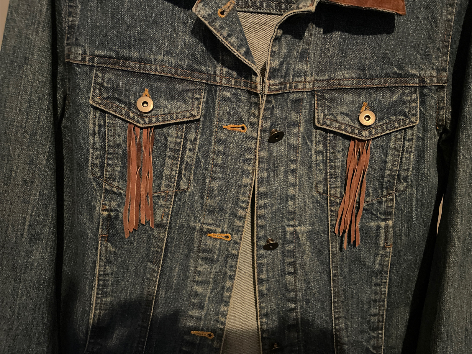 Vintage SFR Santa Fe ReCreations Denim & Leather Jean Jacket Women’s Size Medium