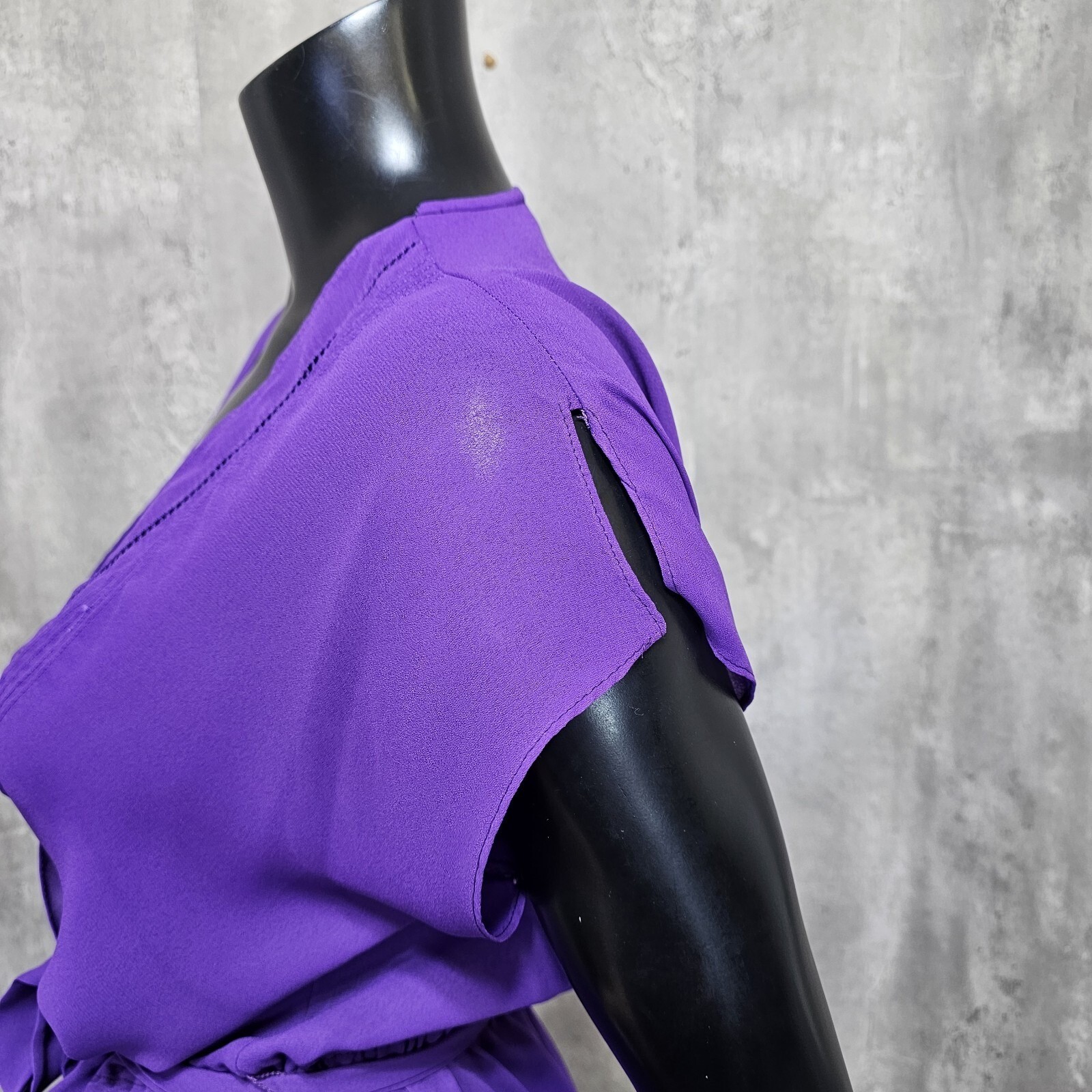 Vintage Brasseur of California Purple Sheer Midi Dress Belted Boho Glam Size M