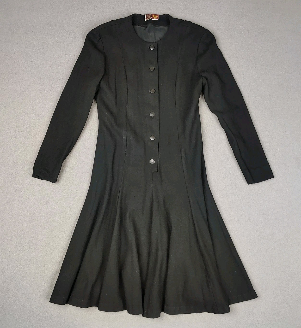 Vintage Anne Klein 100% Wool Dress 6 Black Fit Flare Gothic Dark Romantic USA