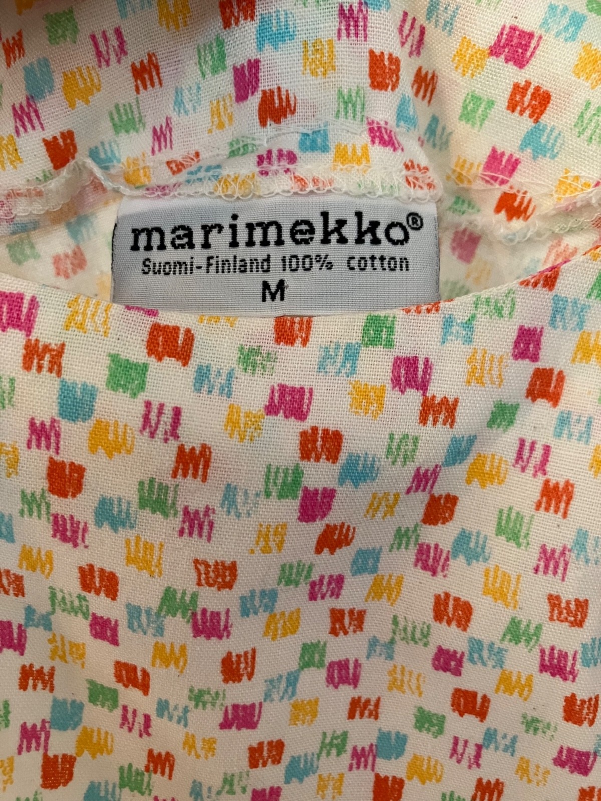 Marimekko 1980s Caftan Dress Button Shoulder Pastel Cotton Dress