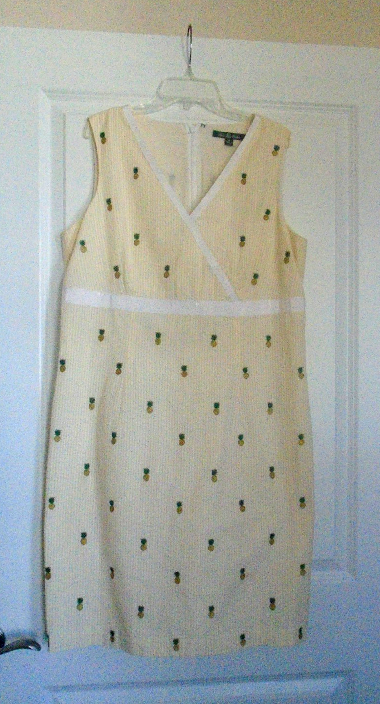 BROOKS BROTHERS Yellow White Seersucker Sheath Sleeveless Dress Lined Size 14!
