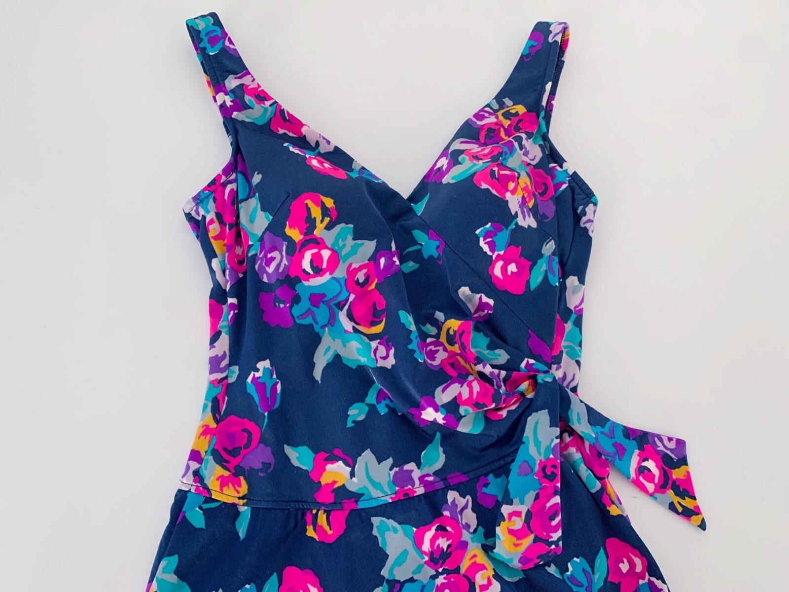 Vintage Maxine Of Hollywood Swimsuit Retro Pink & Blue One Piece Skirted Summer