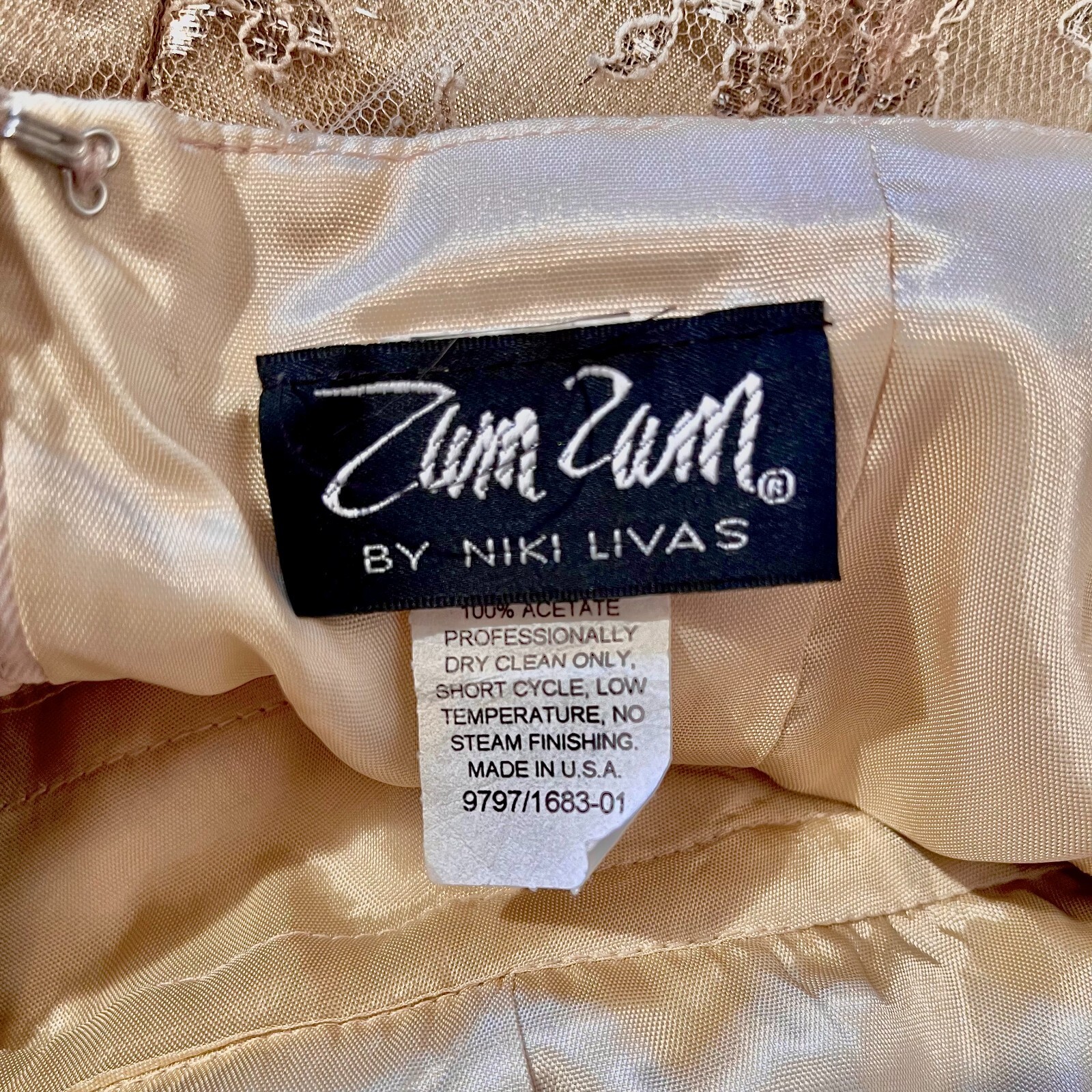 Vintage Zum Zum by Niki Livas Halter Neck Champagne Metallic Lace Dress Size 3/4