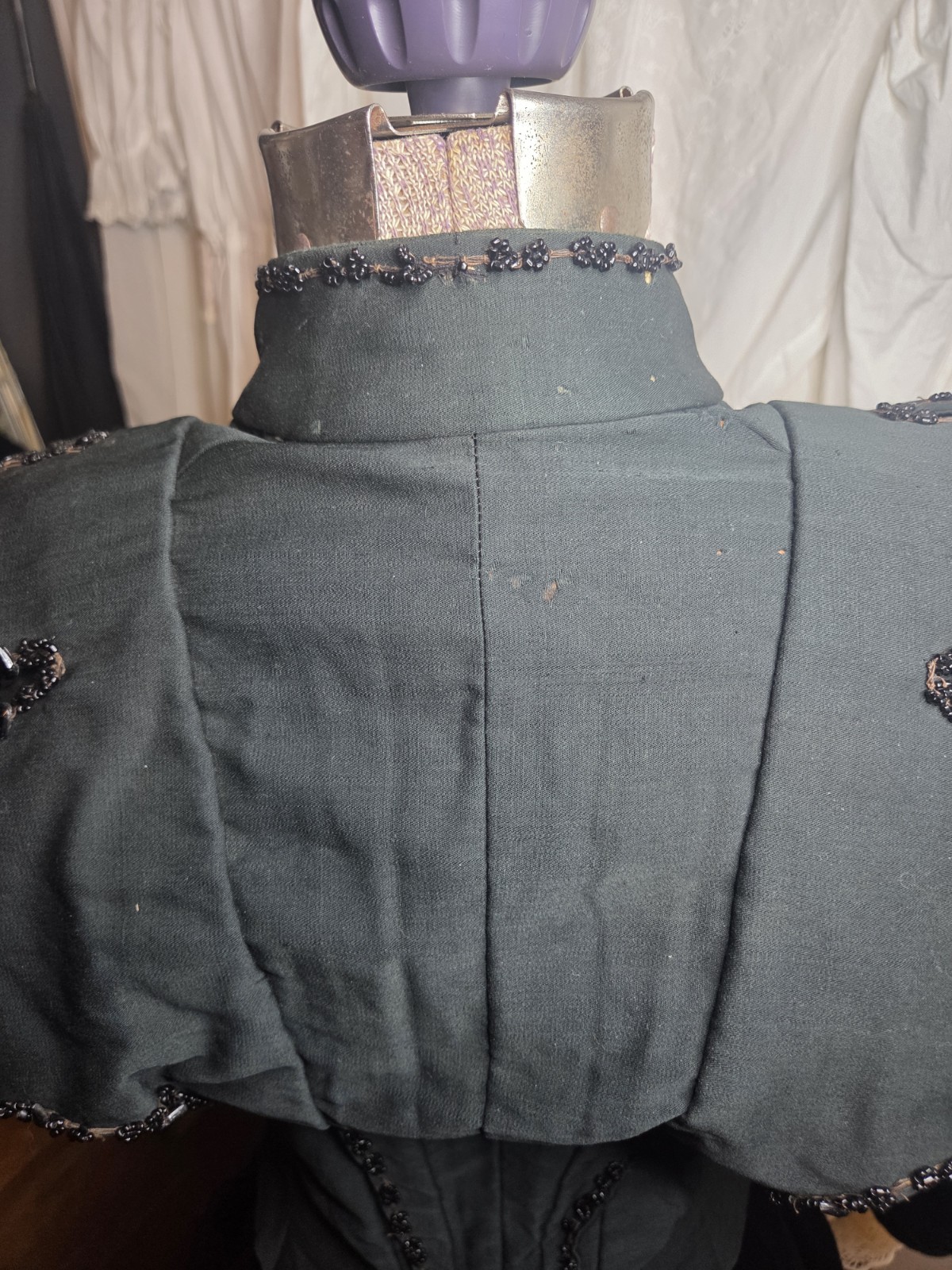 Deep Hunter Green Victorian Cotton Blend Bodice w/ Jet Black Bead Trim