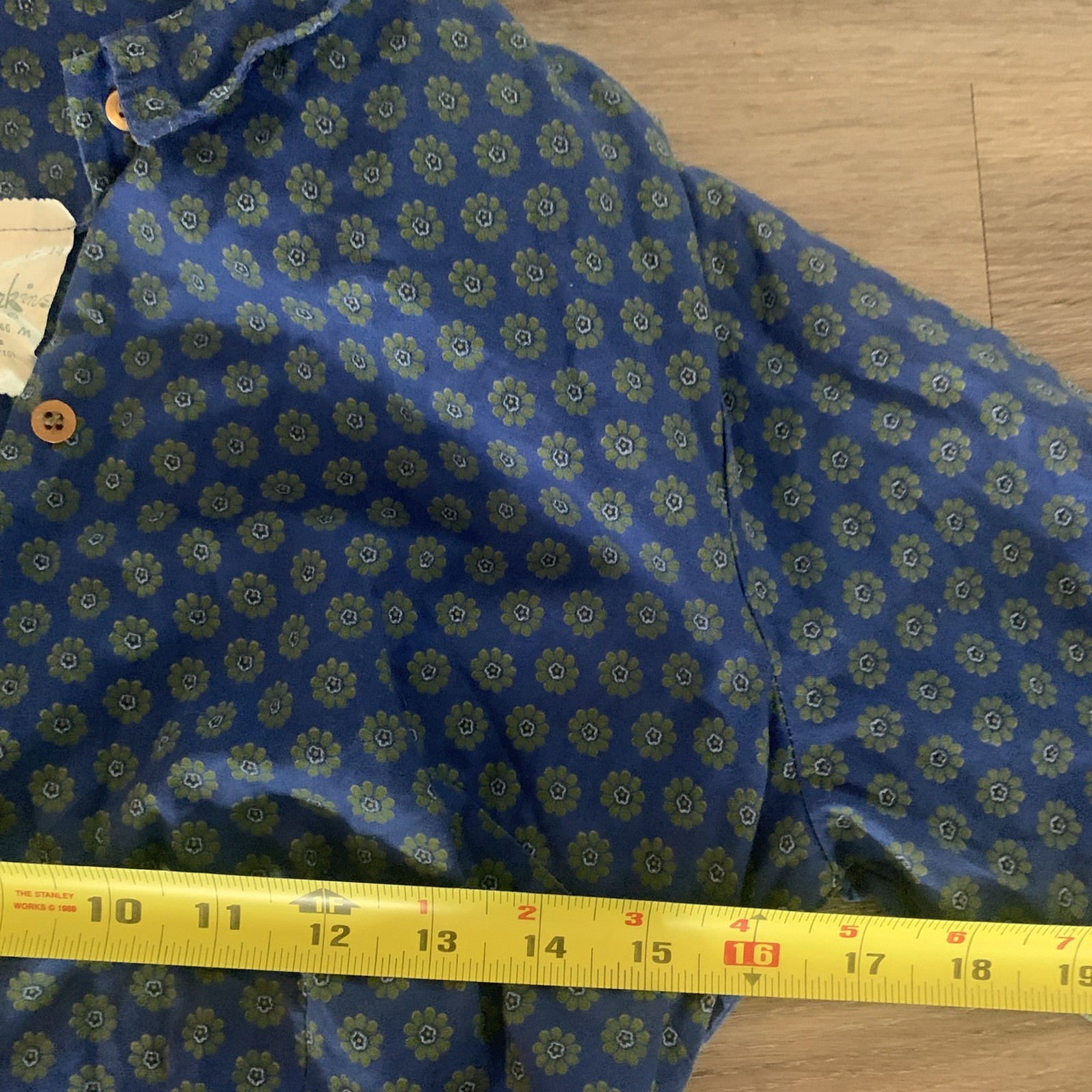 VTG 50s? Pat Perkins House Dress Blue Green Flowers Size 14 (Small)