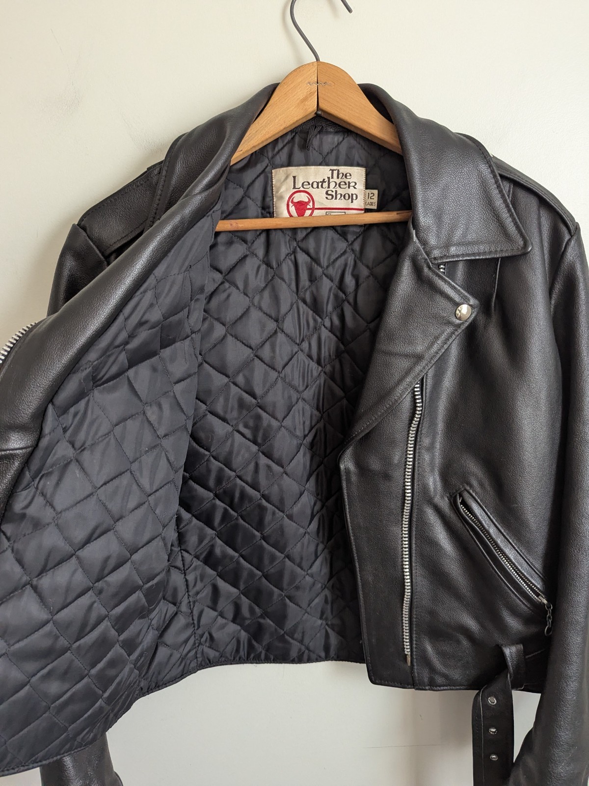 Vintage 60s Sears Black Leather Biker Moto Jacket Belted Fringe Womens S M Punk