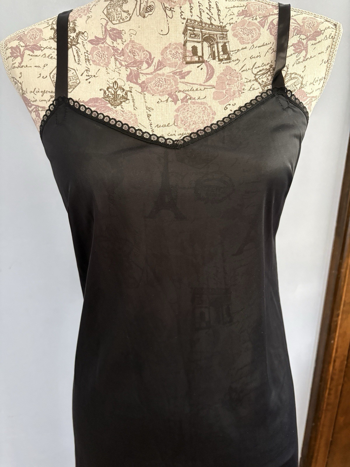 Women’s Nylon Maxi Length Homesewn Full Slip Black Bust 32”