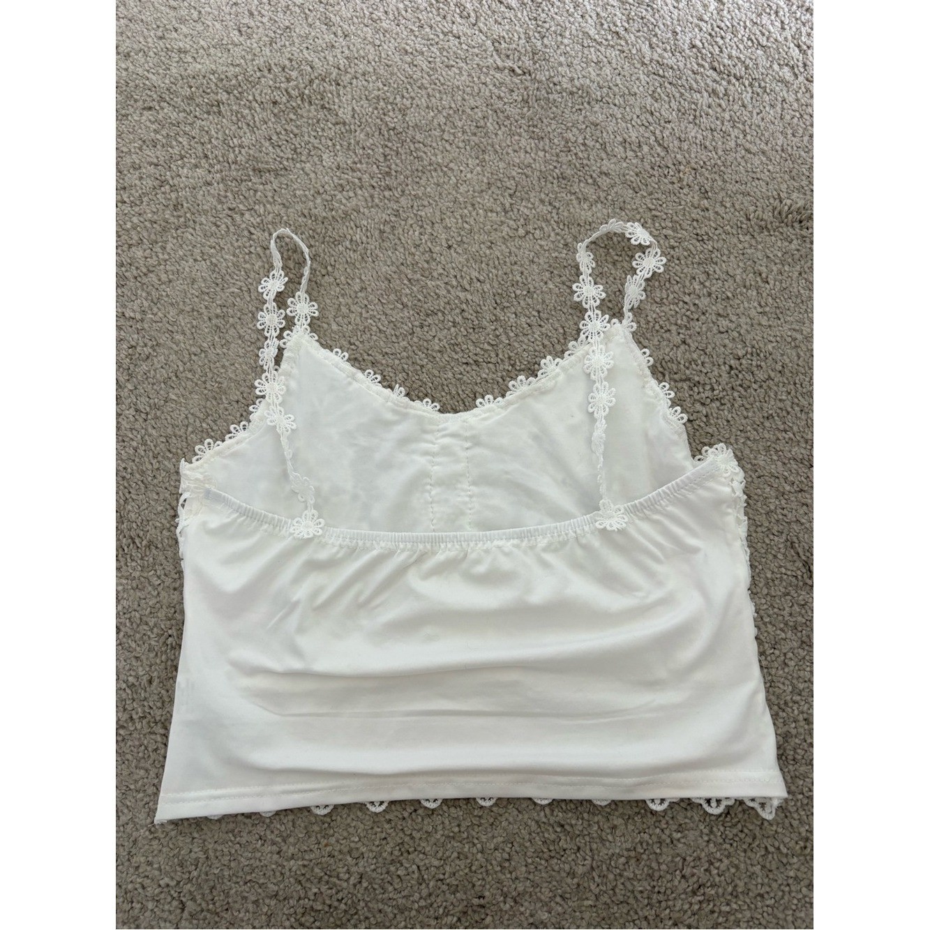 White Lace Cropped Camisole Top – Classic Feminine Coquette Fairy Size Large