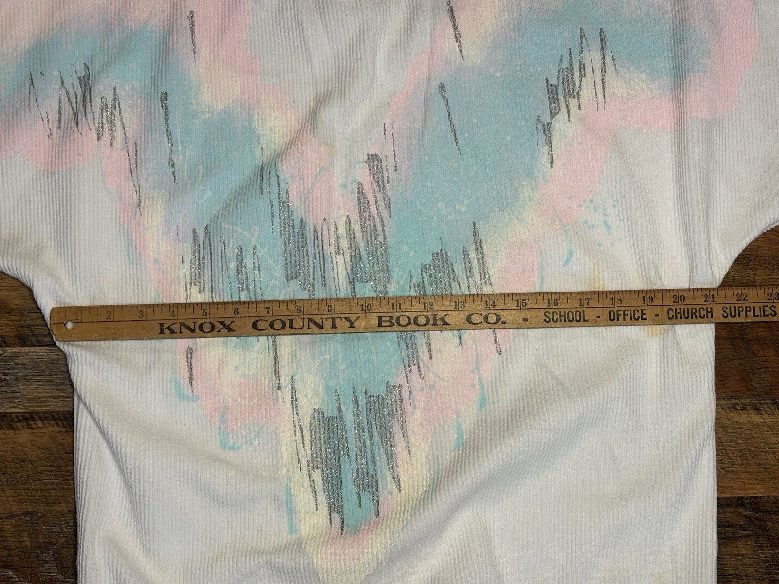 Vintage 80s Crewneck White Ribbed Sweater Pastel Blue Pink Yellow Glitter W’s M
