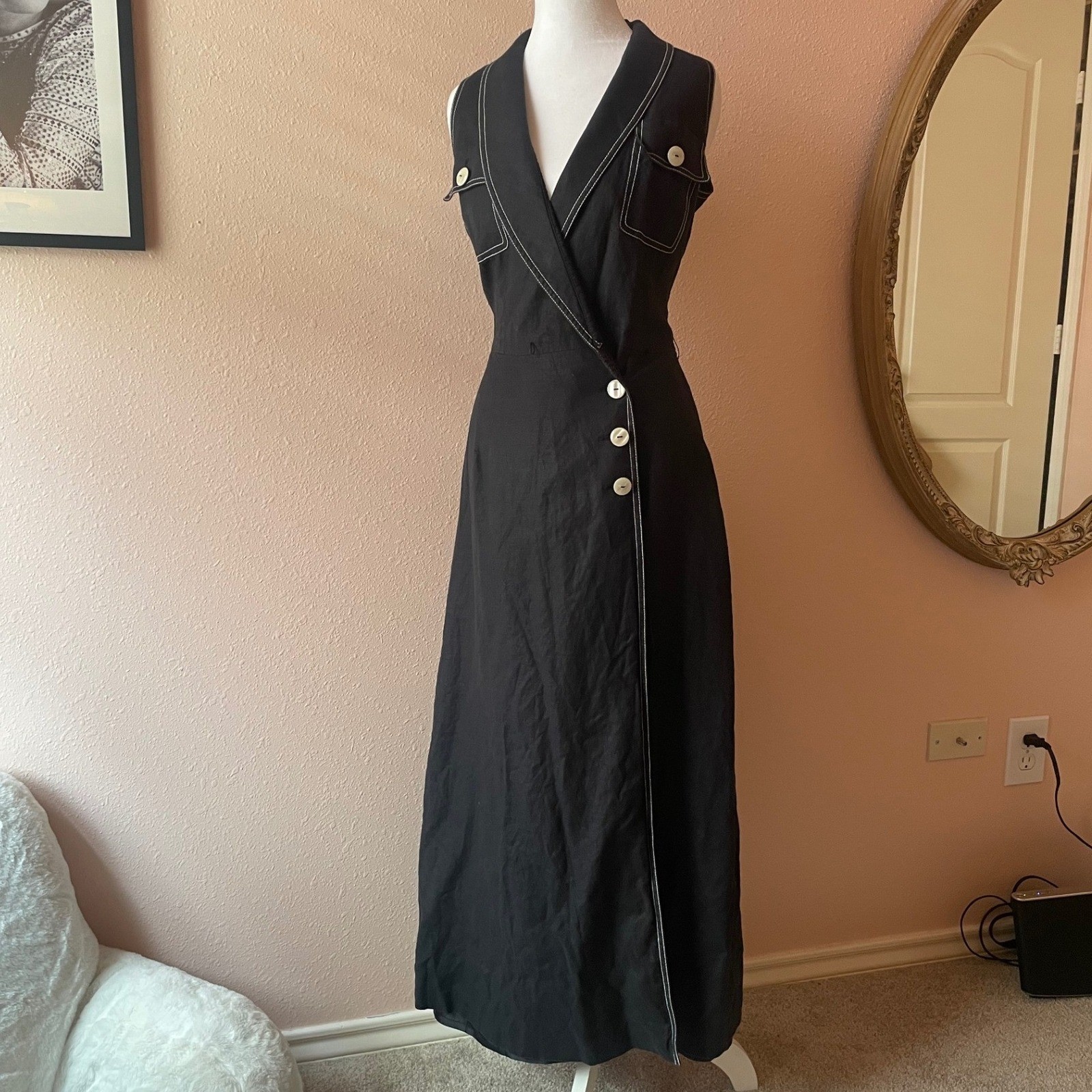 Vintage 90s Chic Linen Maxi Day Dress