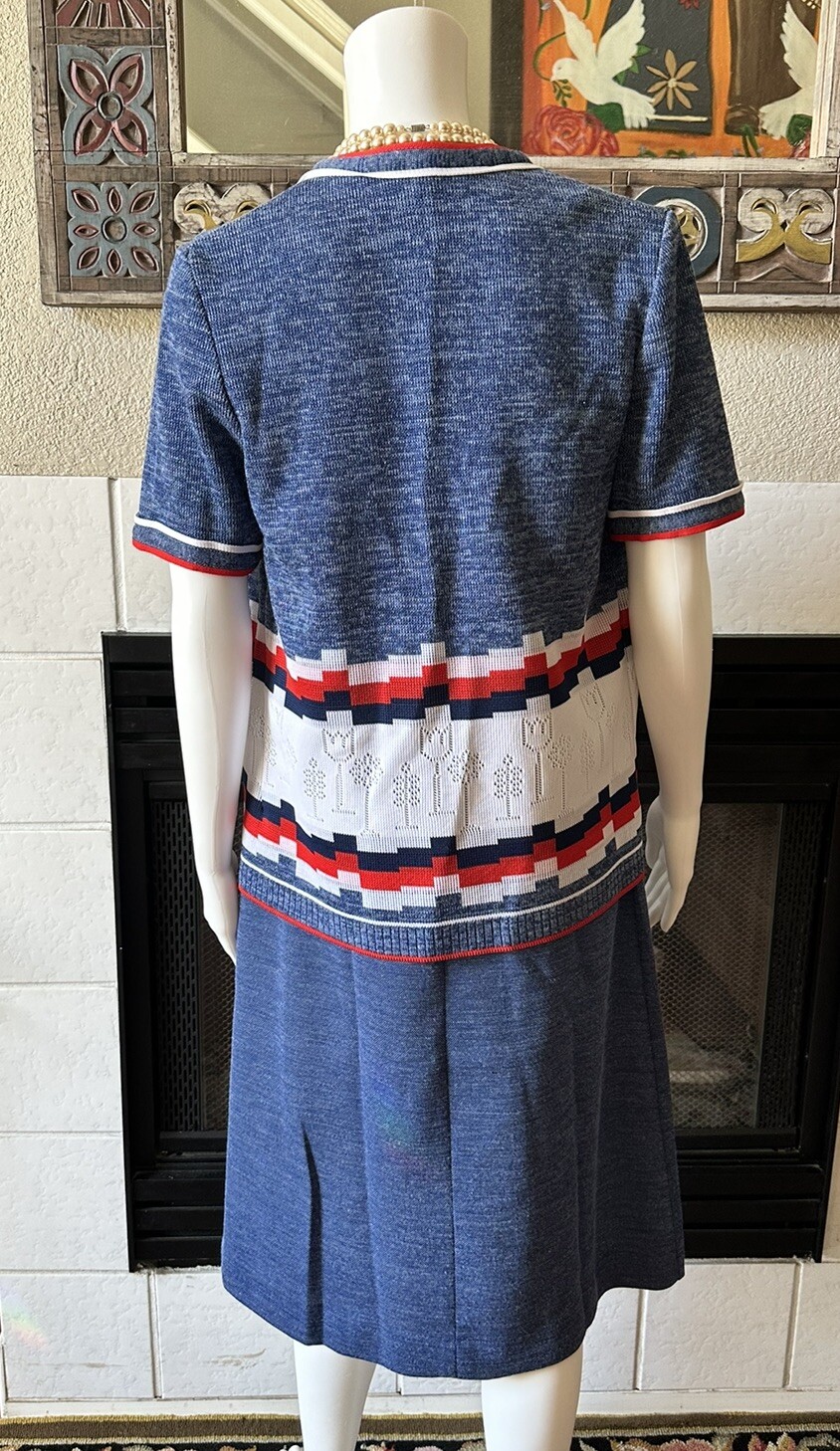 VTG 1960s Bleeker Street Drop Waist Blue Dress & Jacket XL Blue Red White