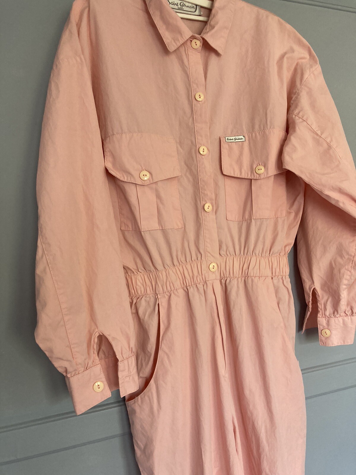 Vintage Saint Germain Paris Pink Jumpsuit Cotton Long Sleeve S/M