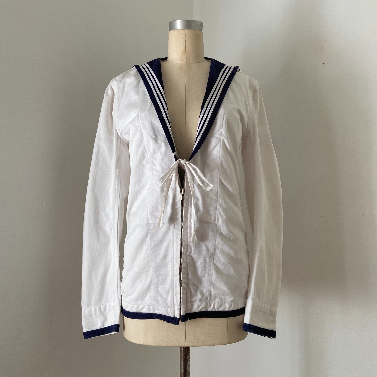 Vintage 1950s Cotton Sailor Jacket with Middy Collar Top Extra Small XS Small