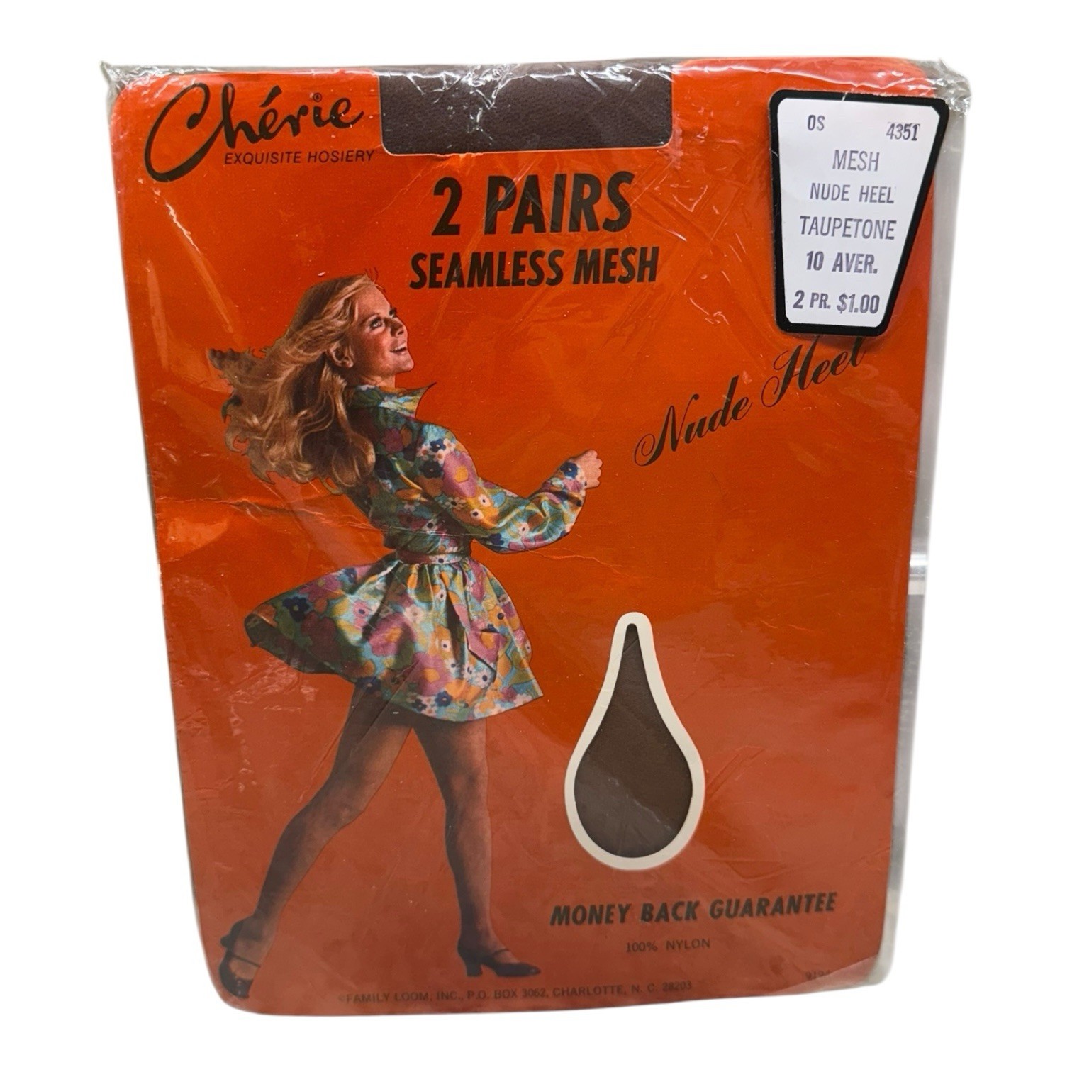 Vintage 2pr Cherie Nylon Seamless Mesh Stockings Nude Heel Taupetone Size 10