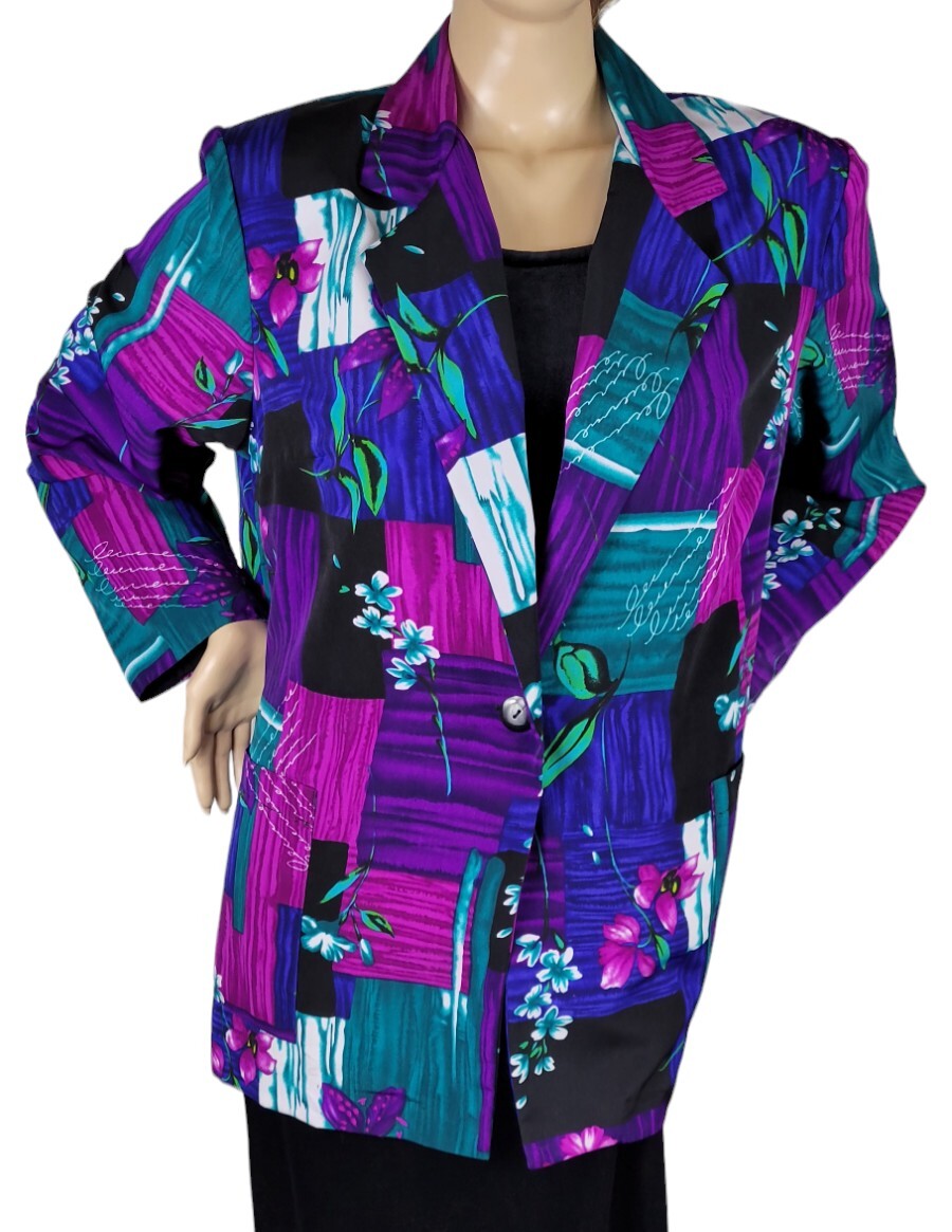 Vintage BFA Classics Womens Abstract Floral Jacket Pockets Blazer Jacket Size 1X