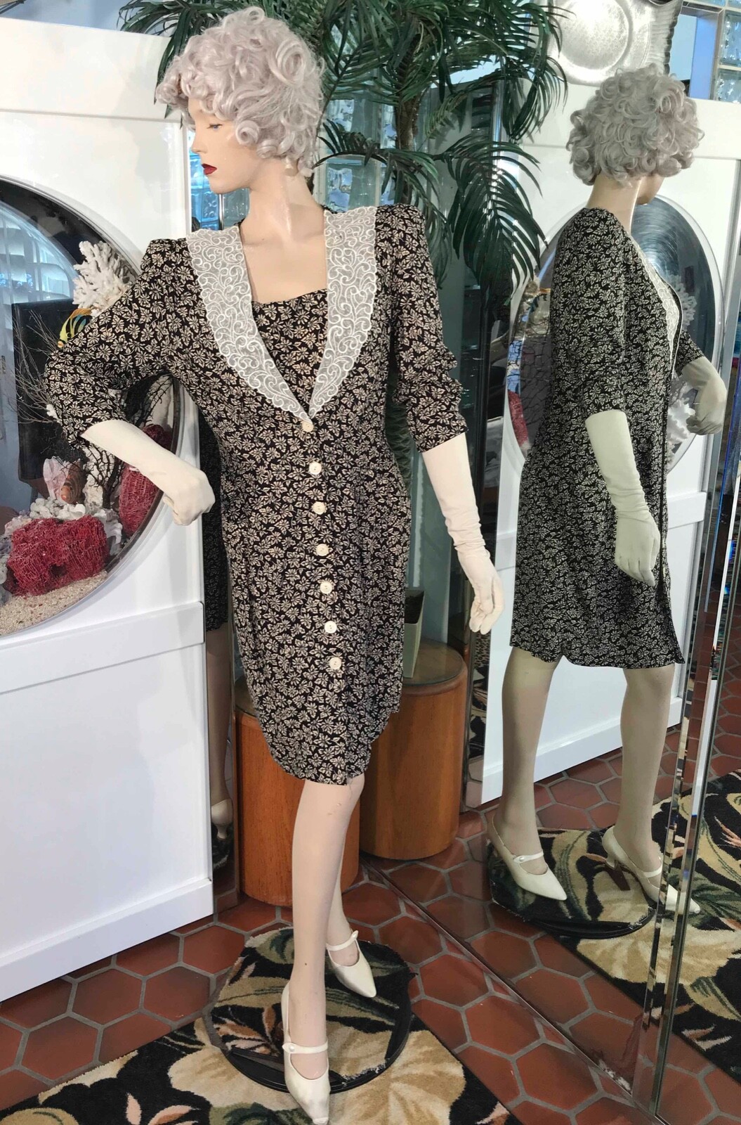 VTG 90s Floral Dress Button down Size 8 Petite Secretary Geek Cottage core