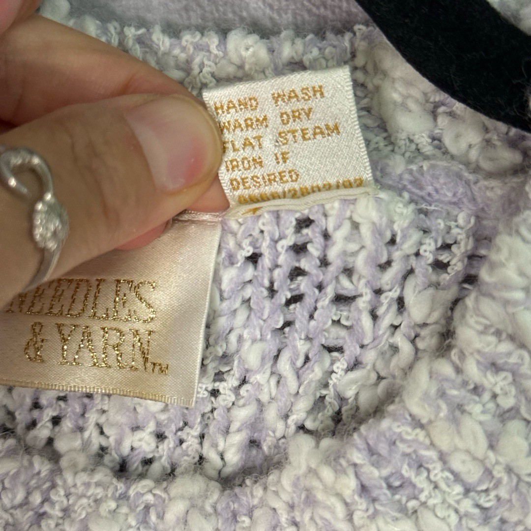 Vintage 80/90s Needles & Yarn Beaded Embroidered Sweater Size L Purple Cream