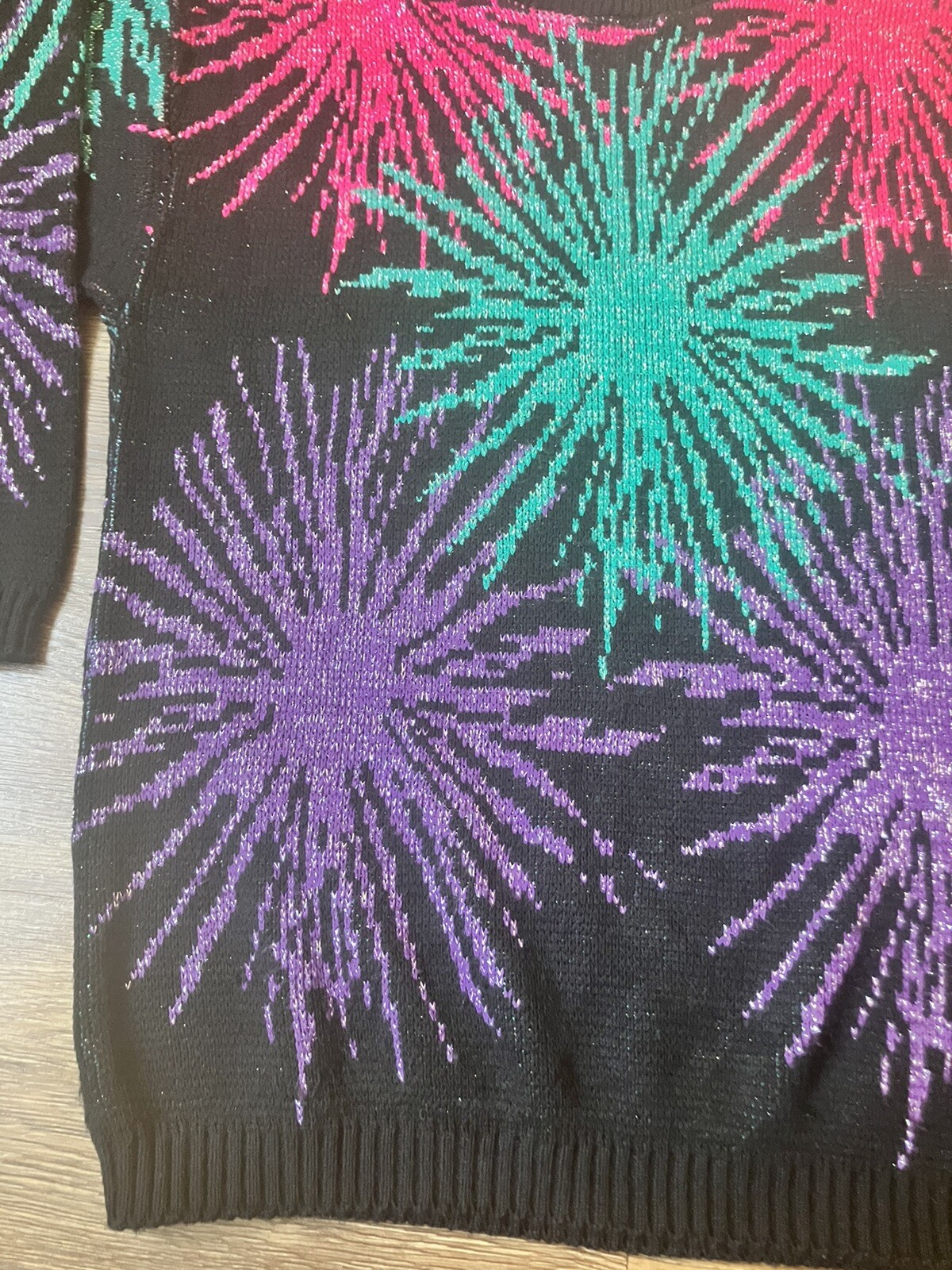 Vintage ’80s Nan Dorsey Oversized Fireworks Sweater Black Purple Silver M/L