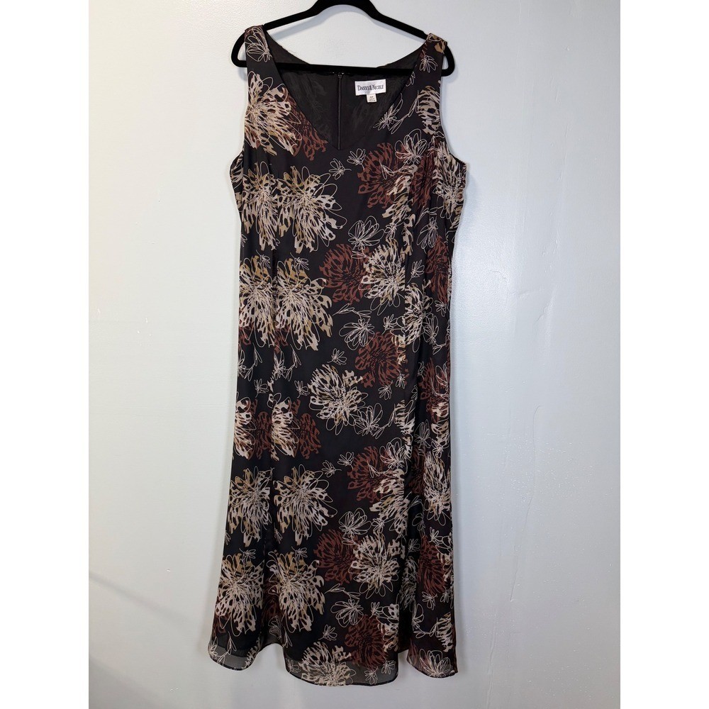 Danny & Nicole Vintage Black Floral Maxi Dress Sleeveless V-Neck Size 18W