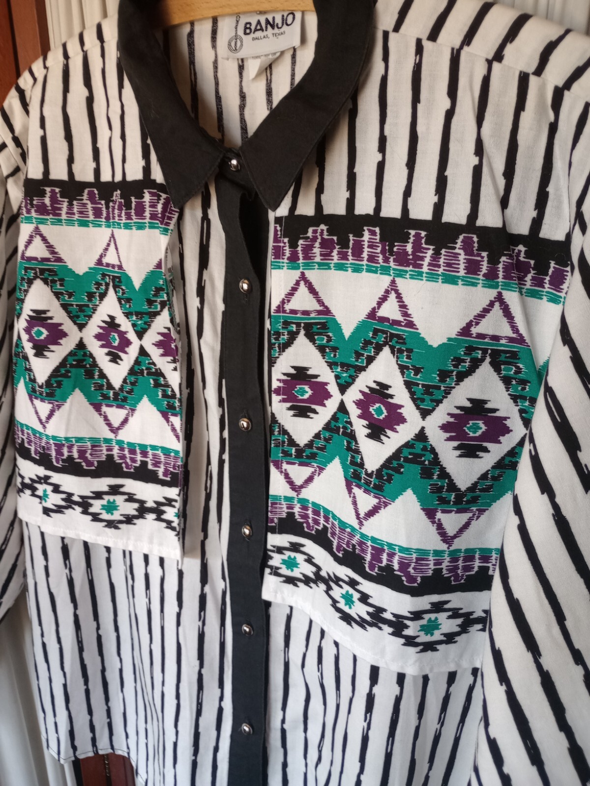 Vintage 90s Aztec Print Striped Country Western Cowgirl Button Up Shirt