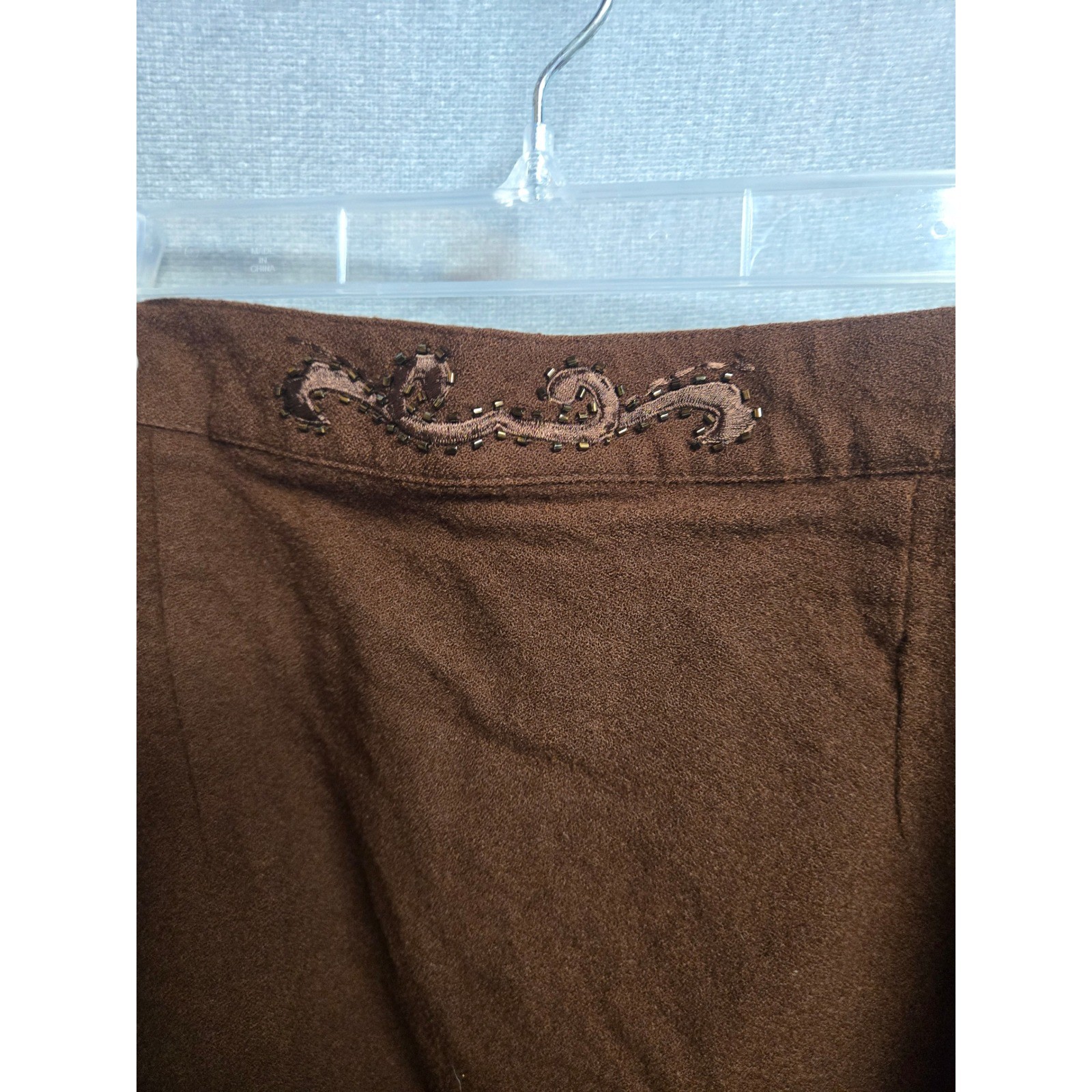 2pc Vintage John Meyer of Norwich Wool Skirt Suit Brown Beaded Floral 18 Blazer