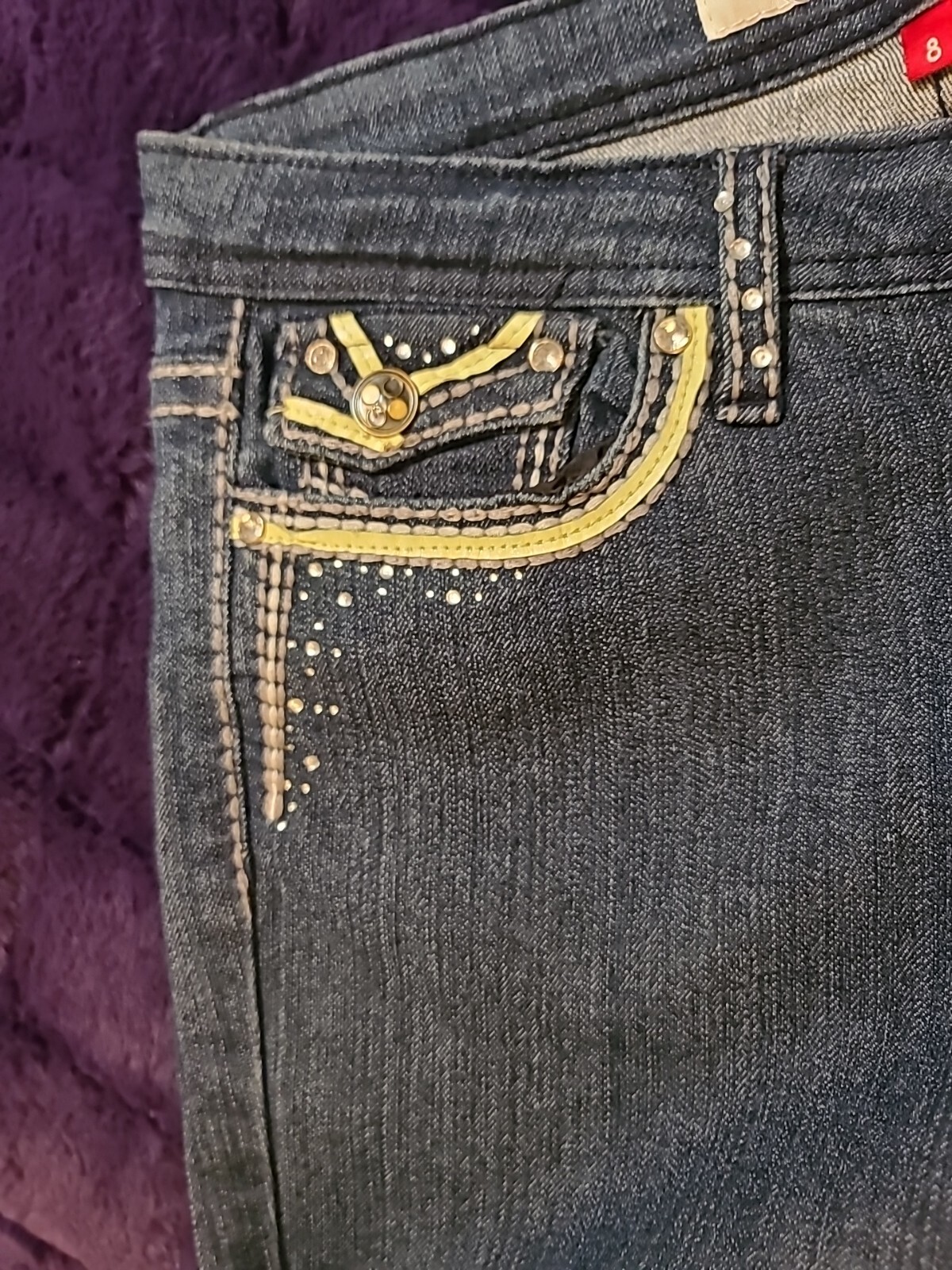 Gene Culture Mid Rise Bling Boot Cut Dark Wash Women’s Jeans Size 8 VTG 32 X 32