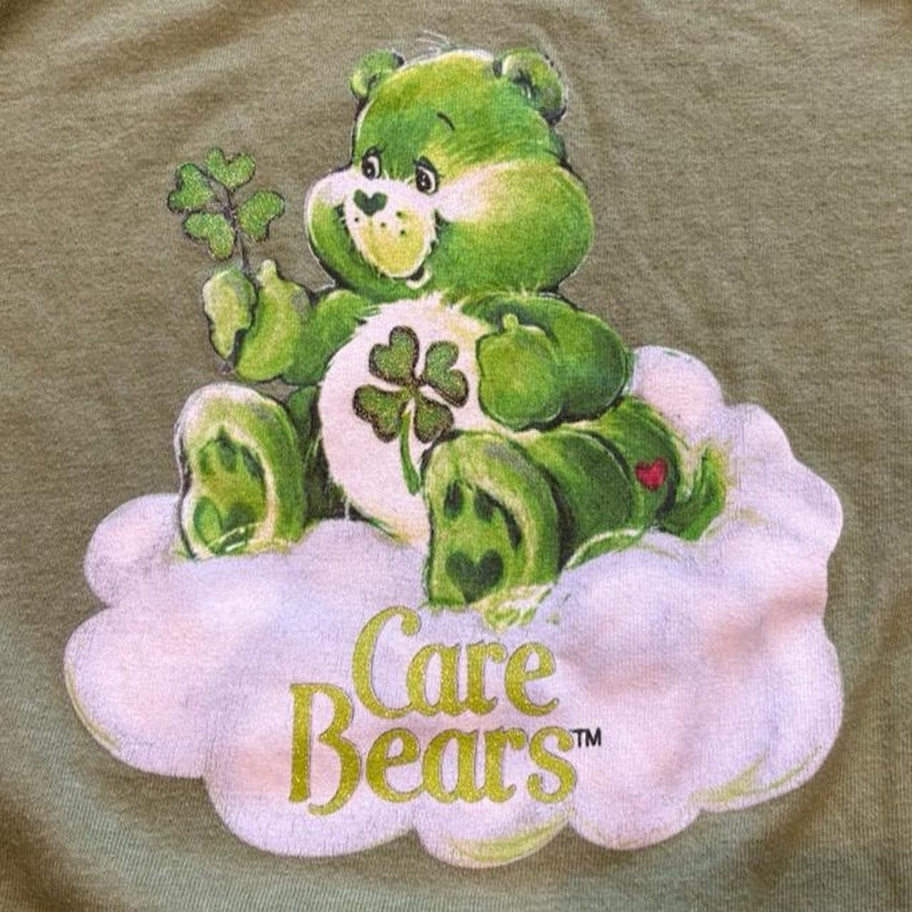 Rare Vintage Y2K 2003 Green Care Bears Lucky Clover Baby Tee Ringer Tshirt