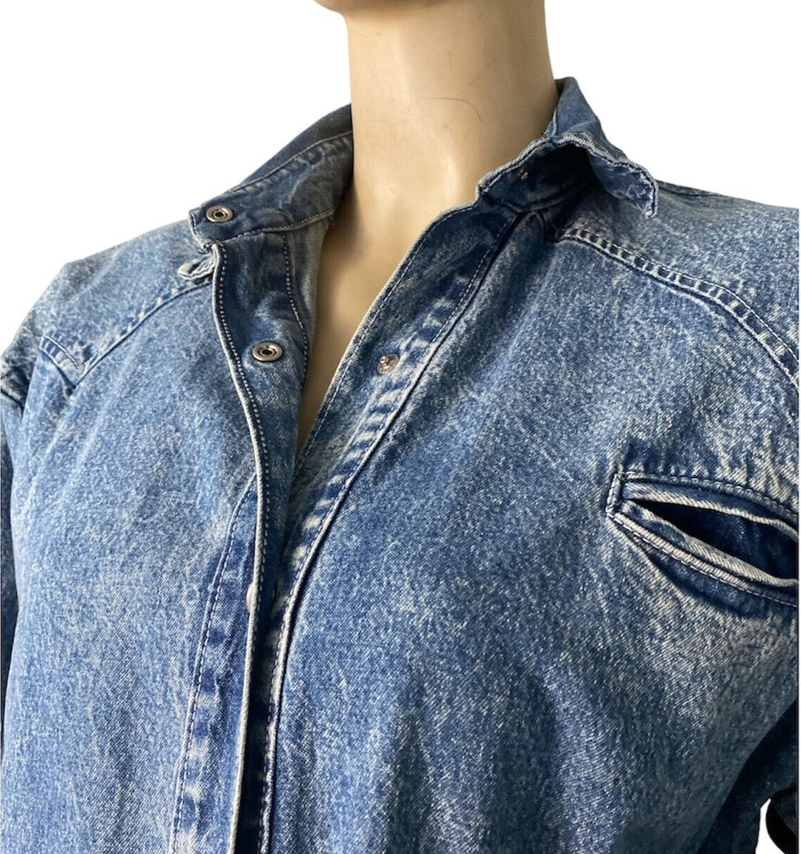 Vtg Jou Jou Women’s Denim Jean Trench Coat Duster 100%Cotton Dress Jacket Size1X