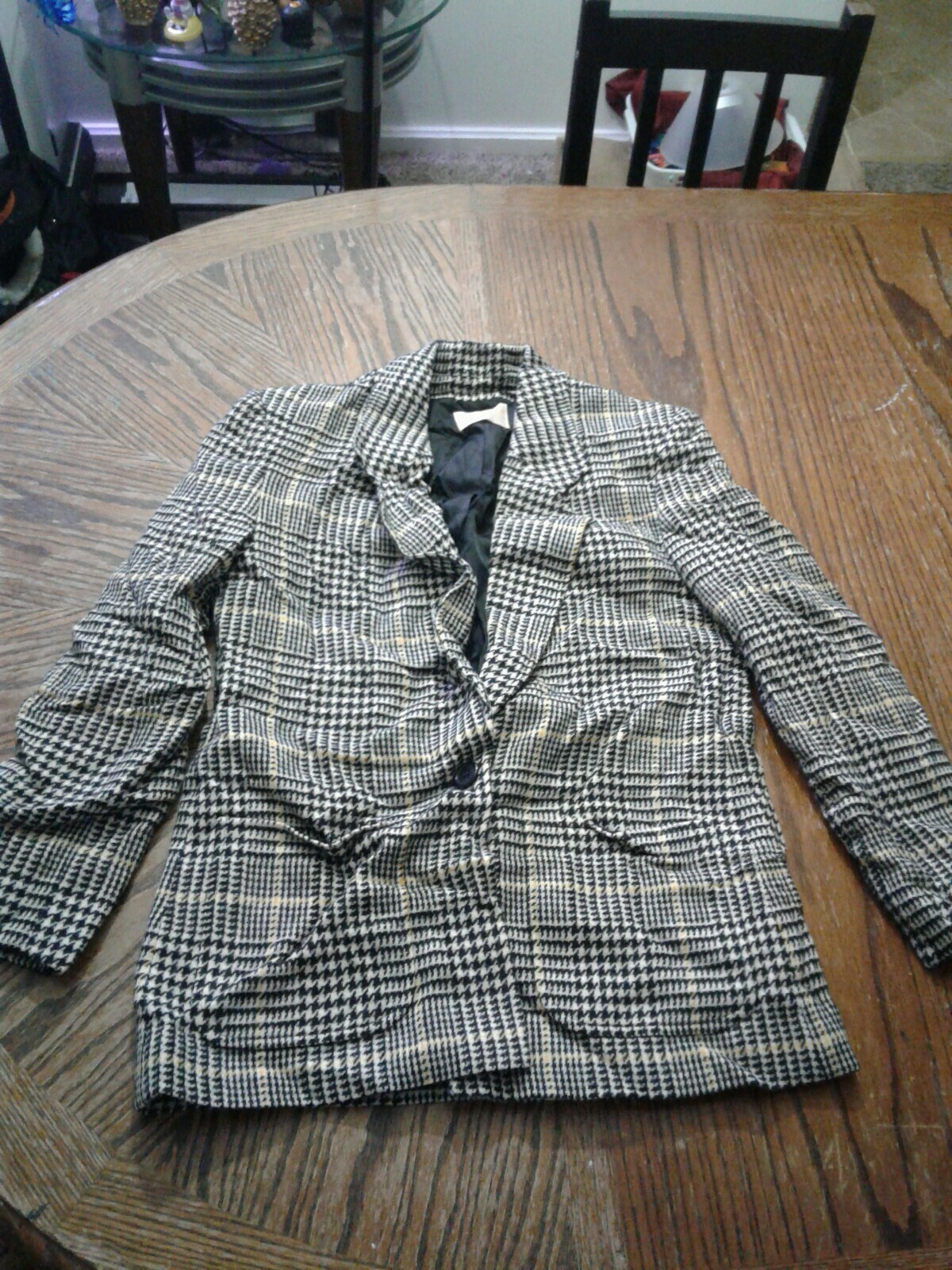 Vintage Pendleton Wool Houndstooth Checkered Black and White Blazer Size 6(cb38)
