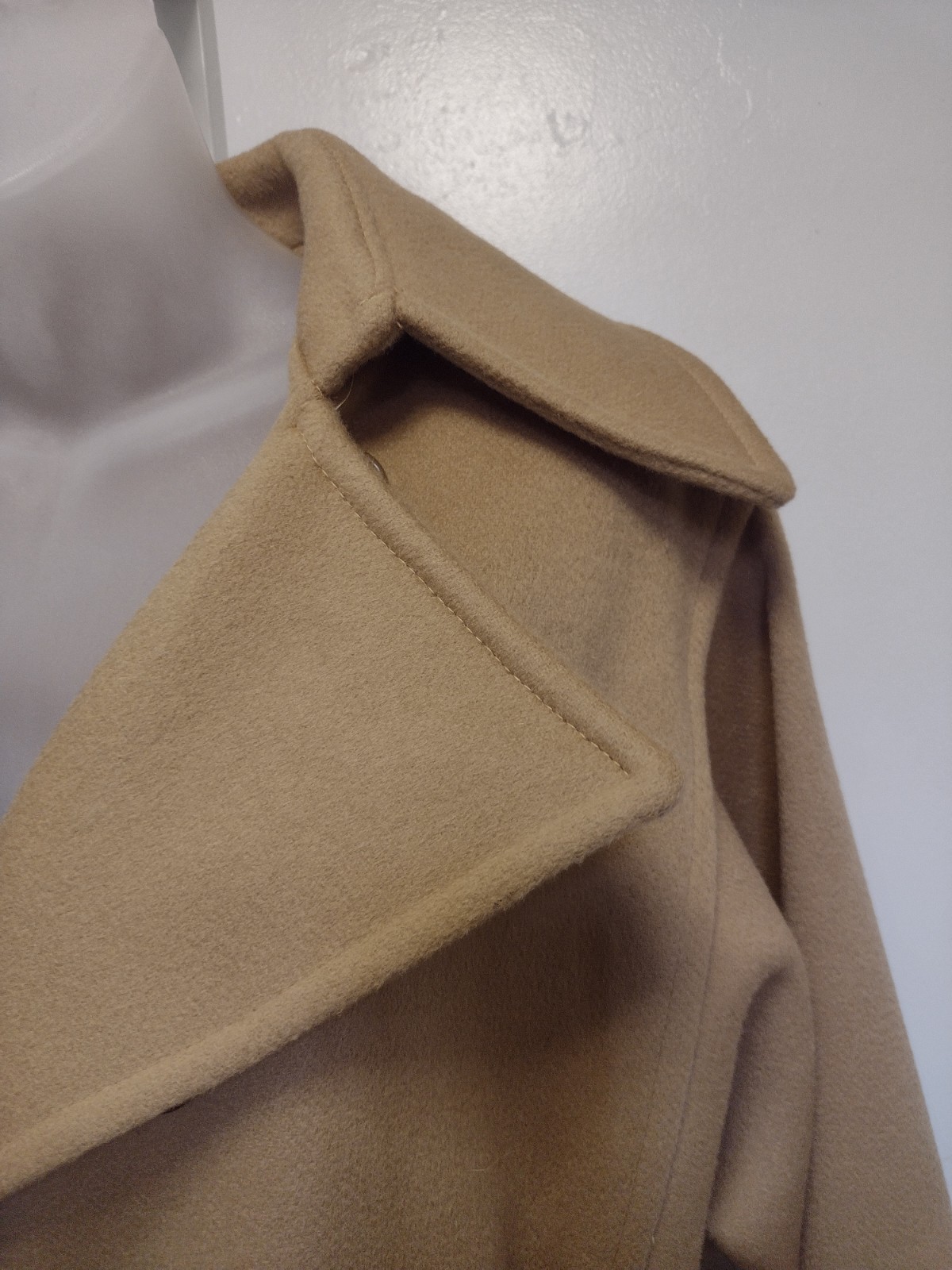 Vintage Stevens Forstmann Wool Long Coat Camel Belted USA ILGWU Quiet Luxury L