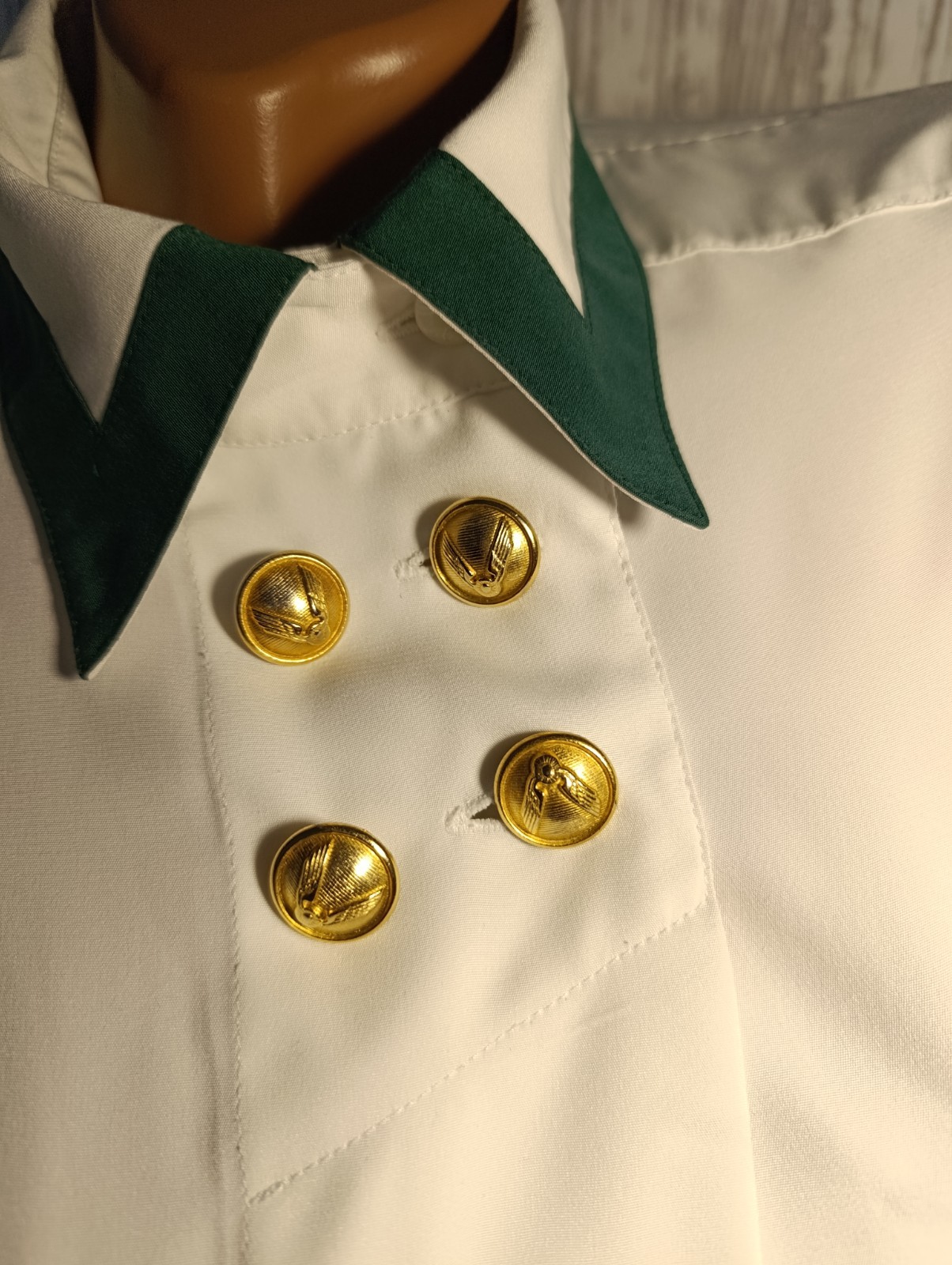 Vintage Yarell White Blouse Military Nautical Style | Green Trim | Gold Wing But