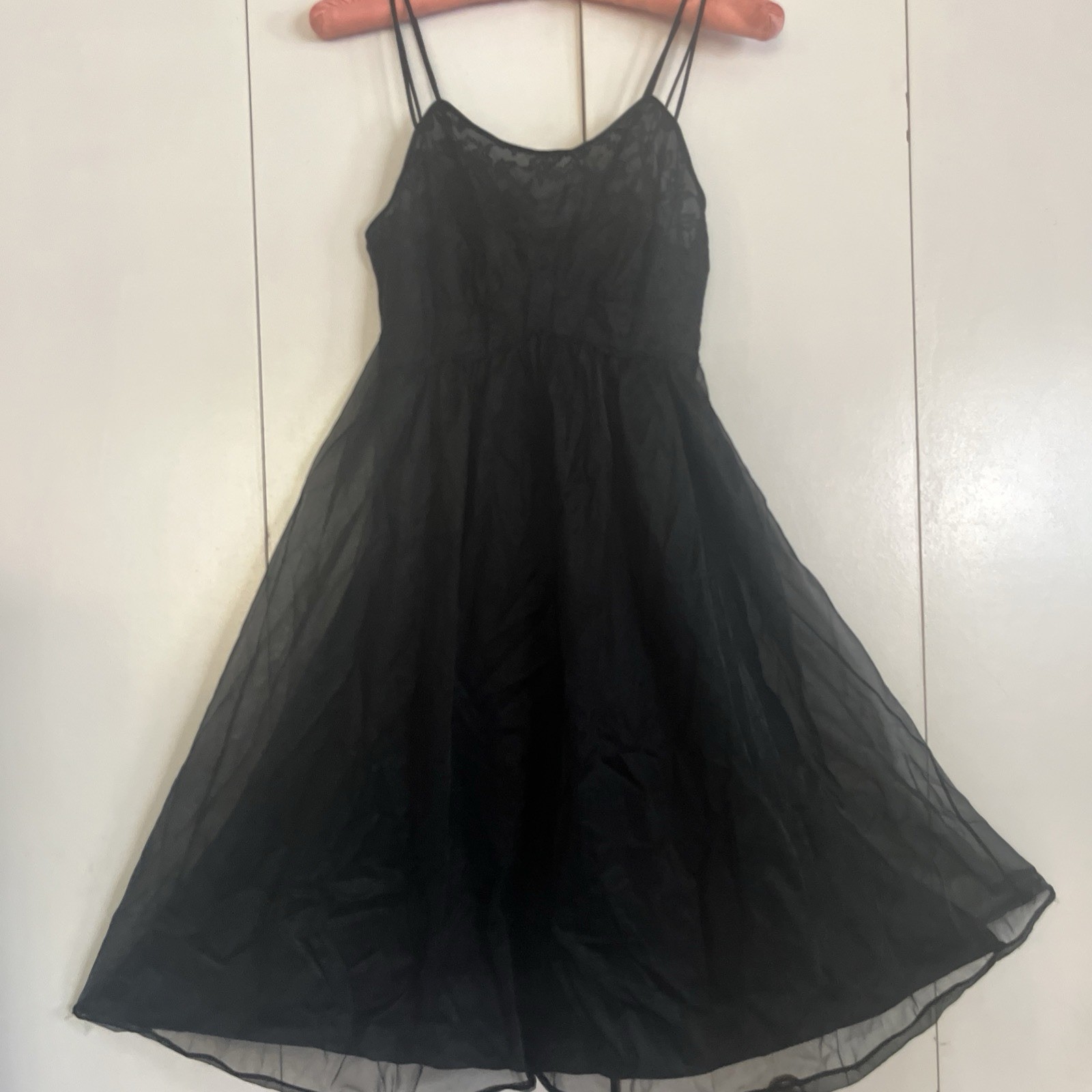 Vintage Vanity Fair Black Chiffon Nightgown Size 30 XS Extra Small Sleeveless