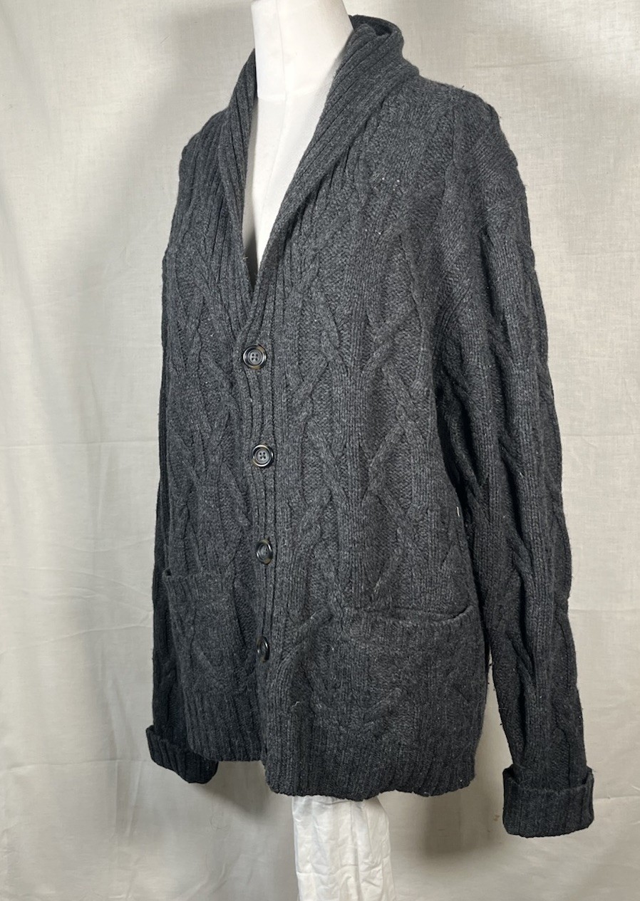 Vintage 60s 70s Pendleton Cable Knit Lamb Wool Collar Cardigan Sweater Grey M US