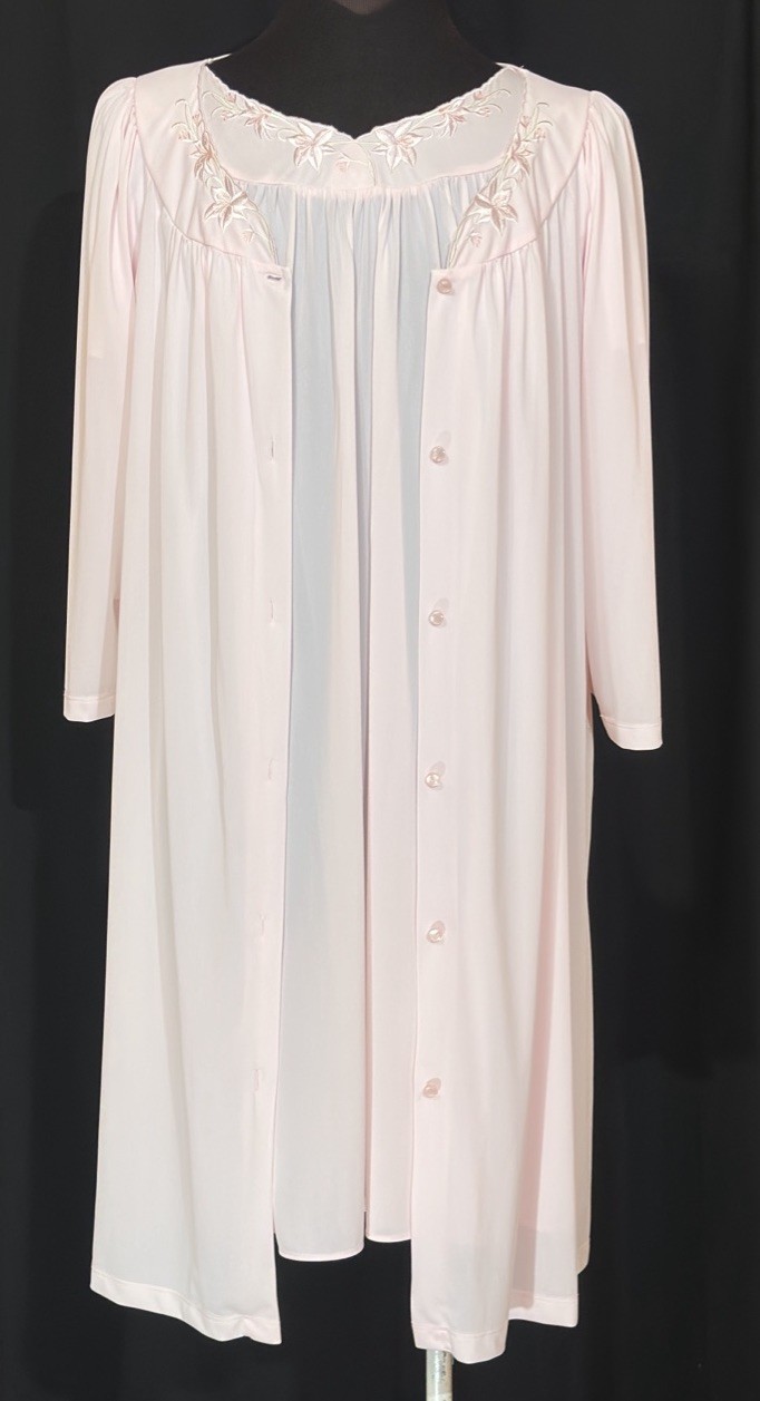 Vintage Miss Elaine Peignoir Set XL Nylon Robe Nightgown Coquette Soft Pink