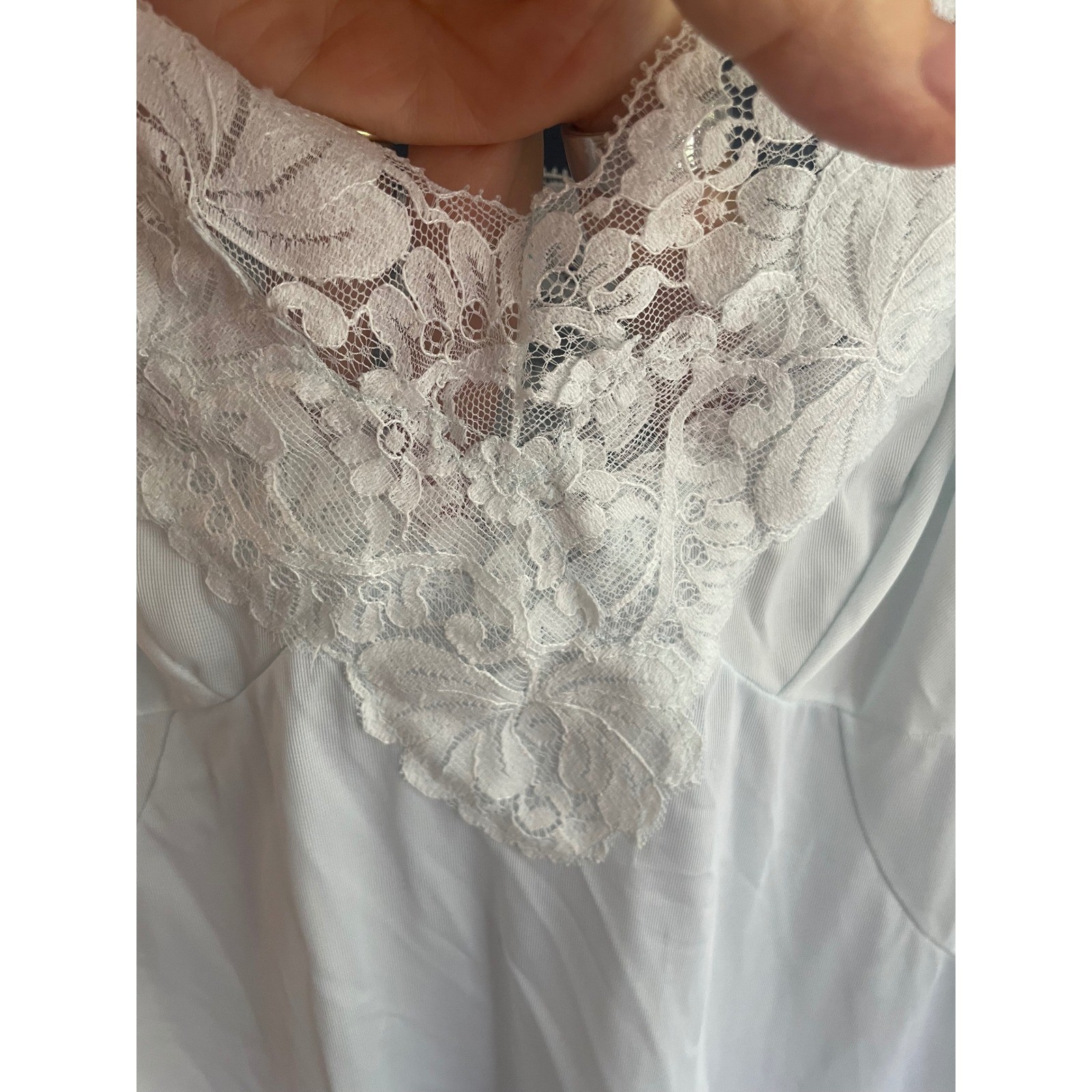 Vintage Sears Slip Dress Hand Dyed Blue Lace Trim Size 36